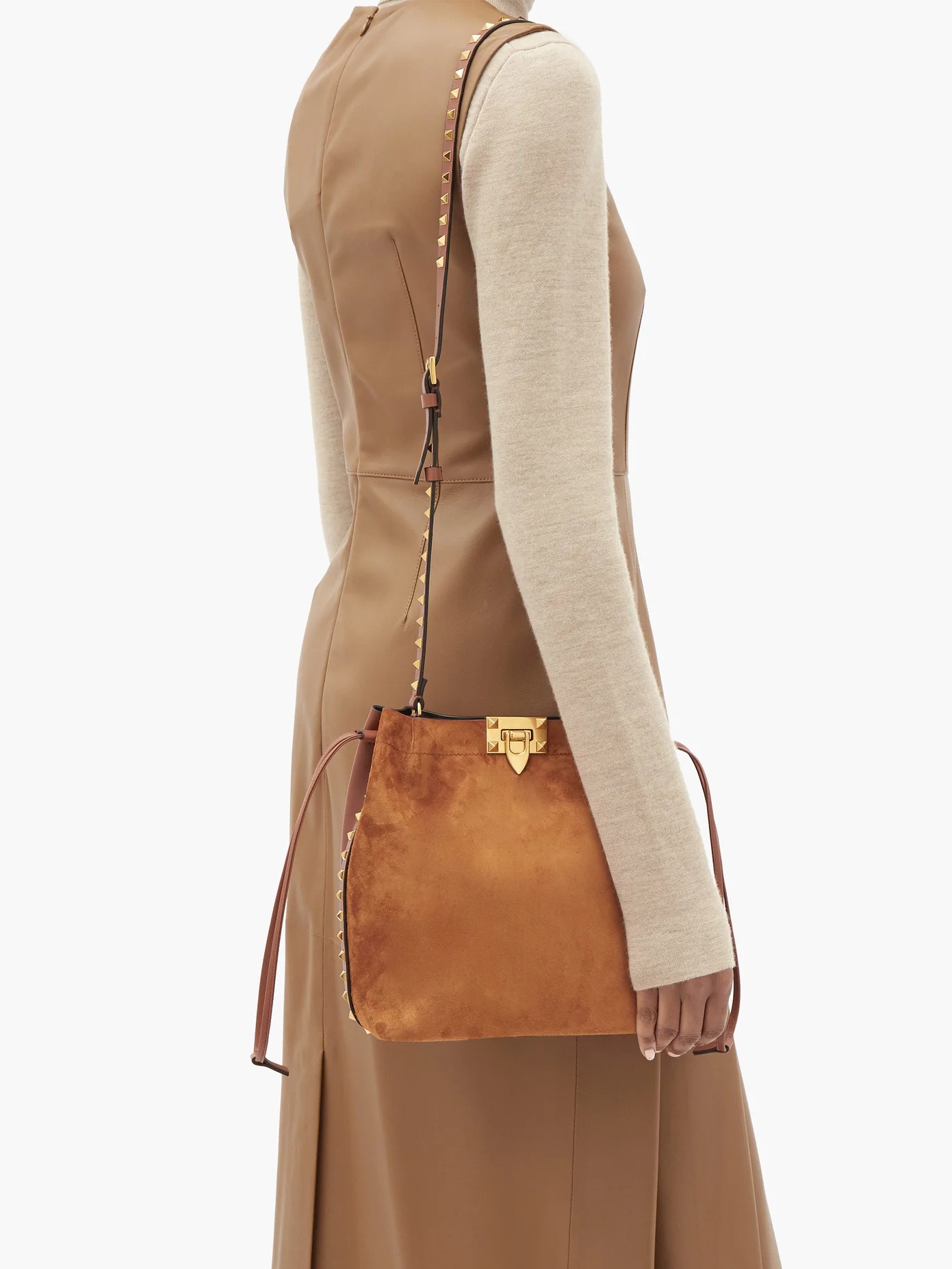 Rockstud suede and leather cross-body bag - 3