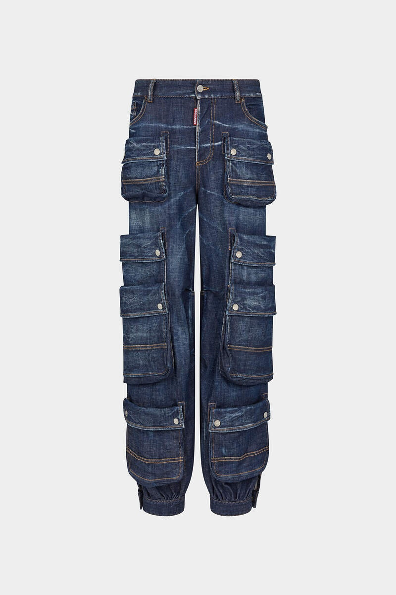DARK CLEAN WASH DENIM CARGO PANT 1