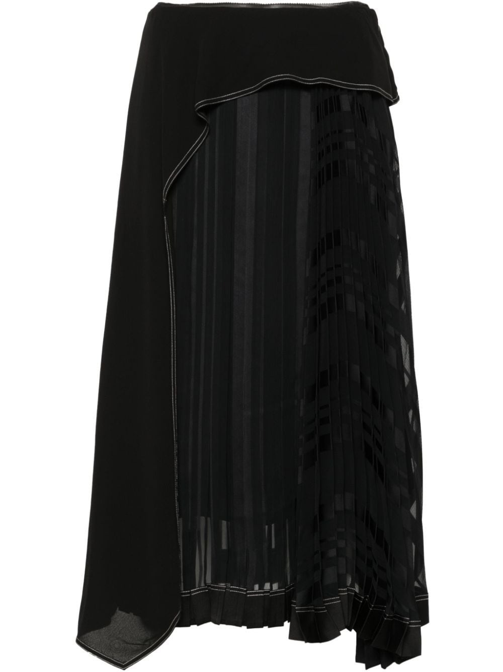 pleated draped panel midi skirt - 1