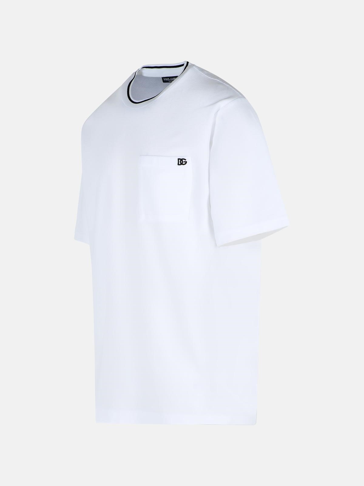 WHITE COTTON PIQUET T-SHIRT - 2
