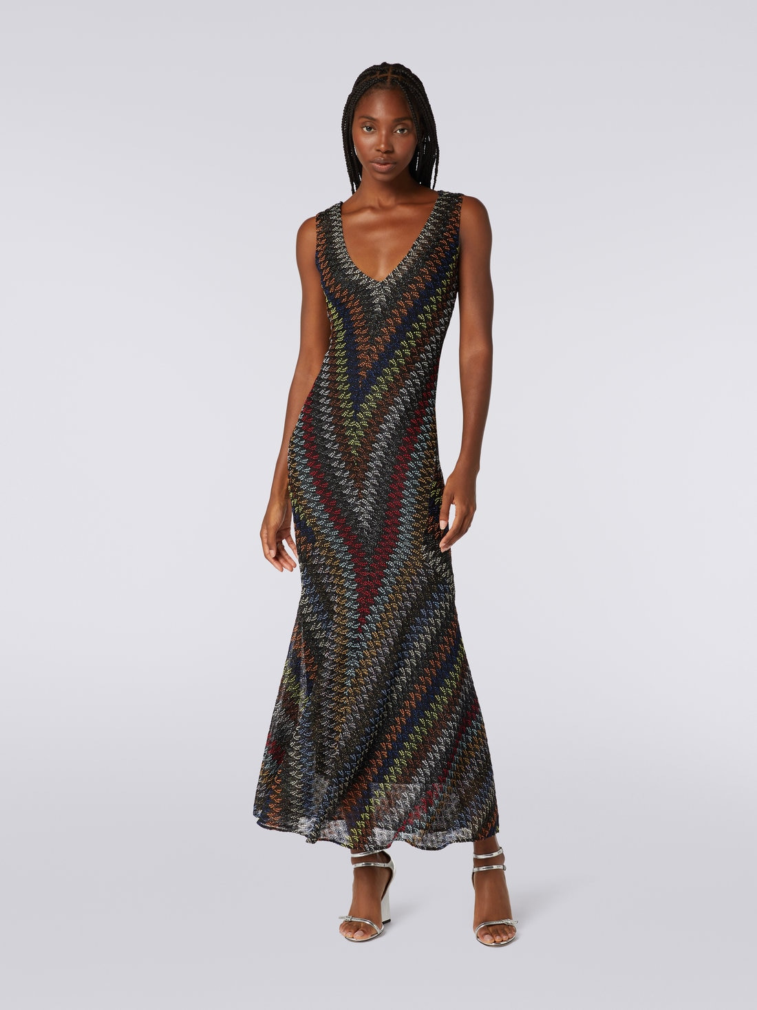 Long lamé viscose V-neck dress - 2