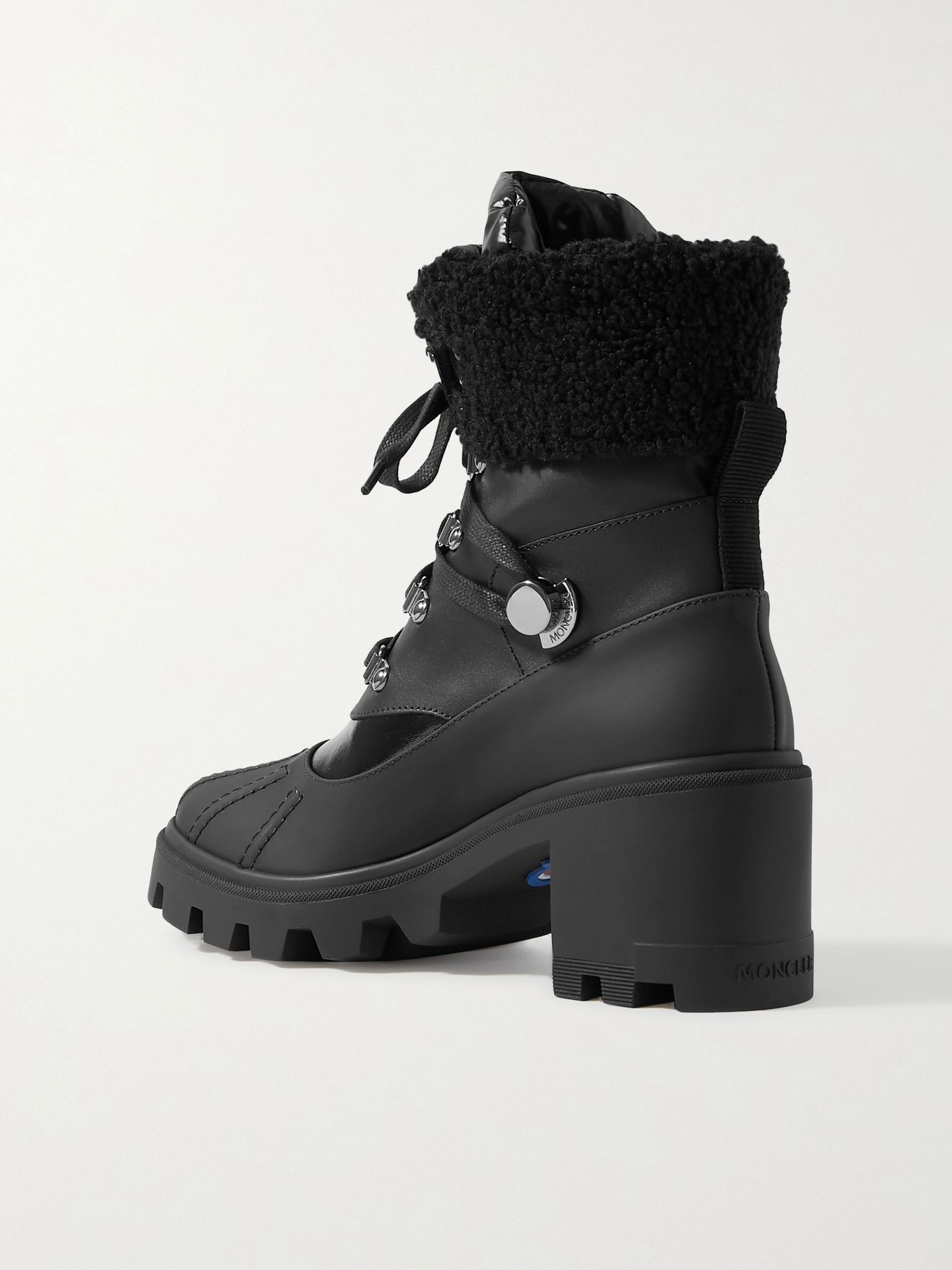 Corinne leather and faux shearling-trimmed rubber ankle boots Black - 3