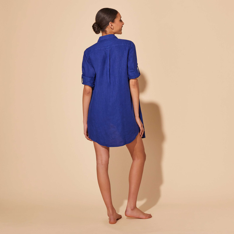 Women Linen Shirt Dress Solid 4