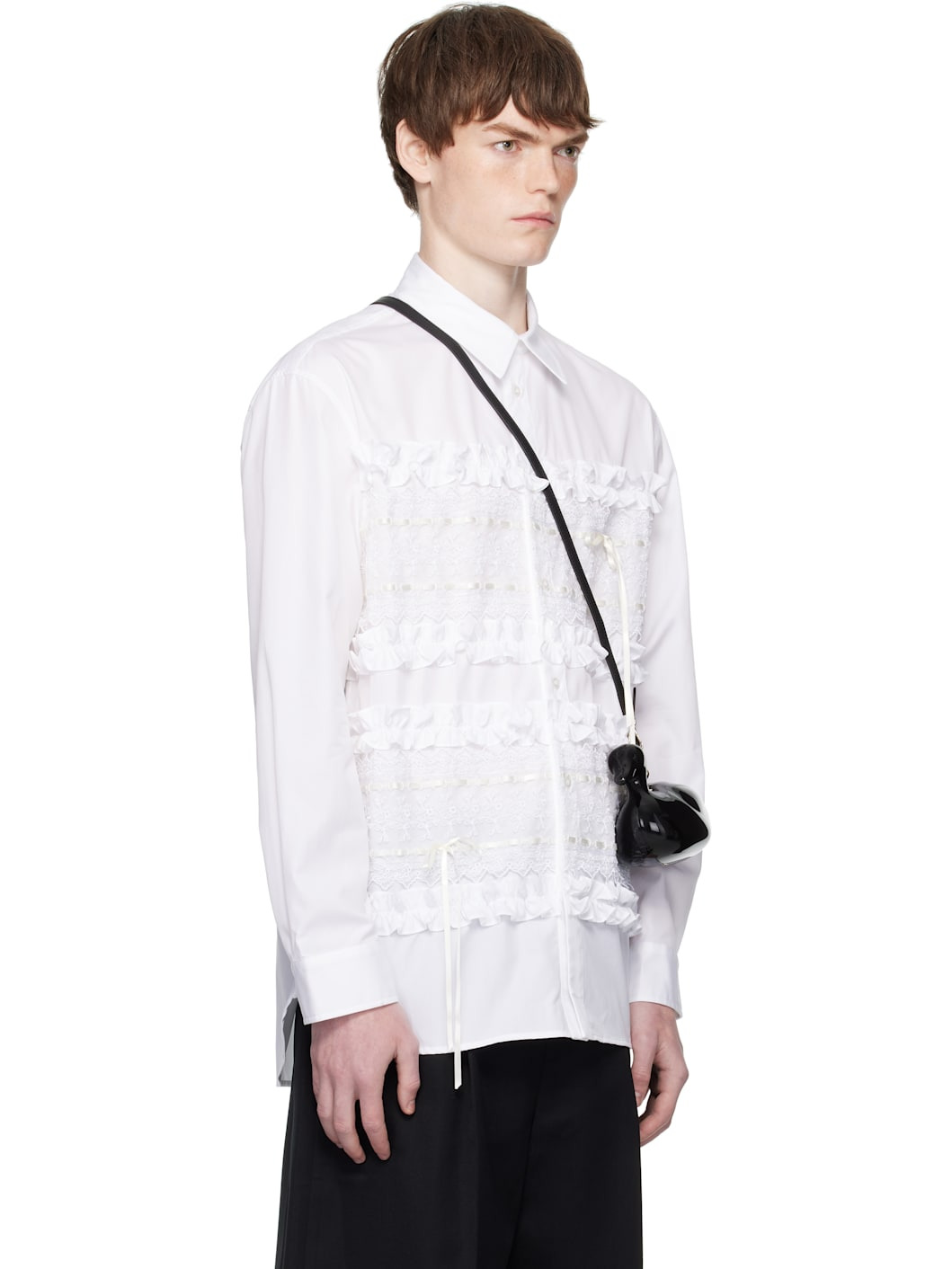 White Lace Ribbon Trim Easy Shirt - 2