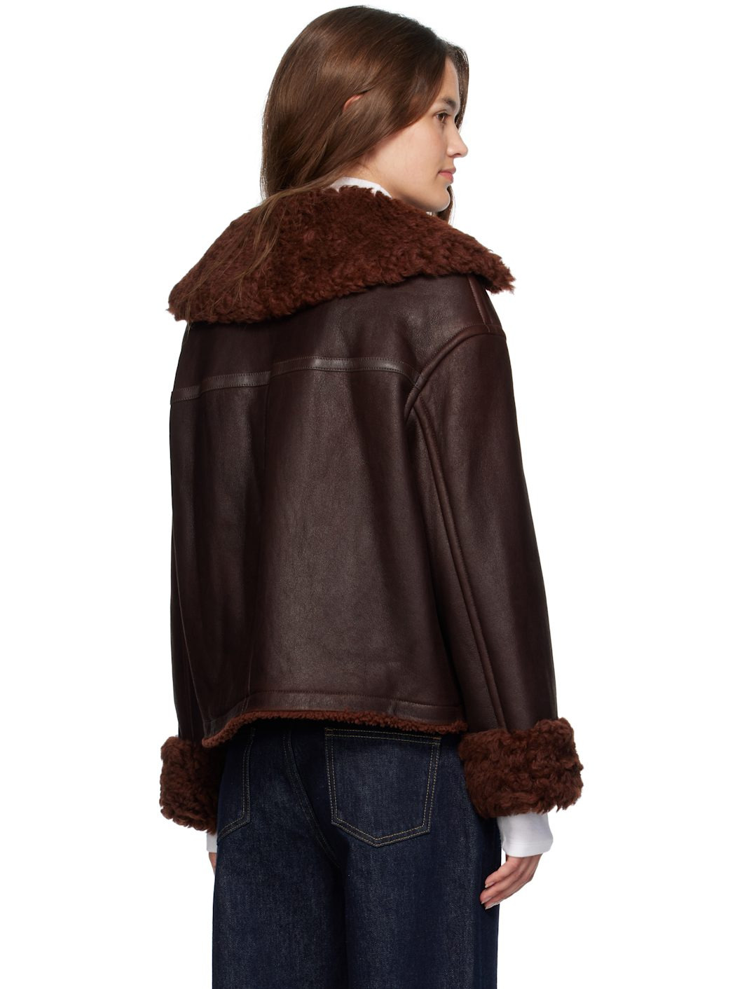 Burgundy Zip Shearling Jacket - 3