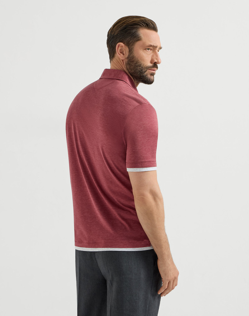 Silk and cotton jersey polo with shirt-style collar and faux-layering 3