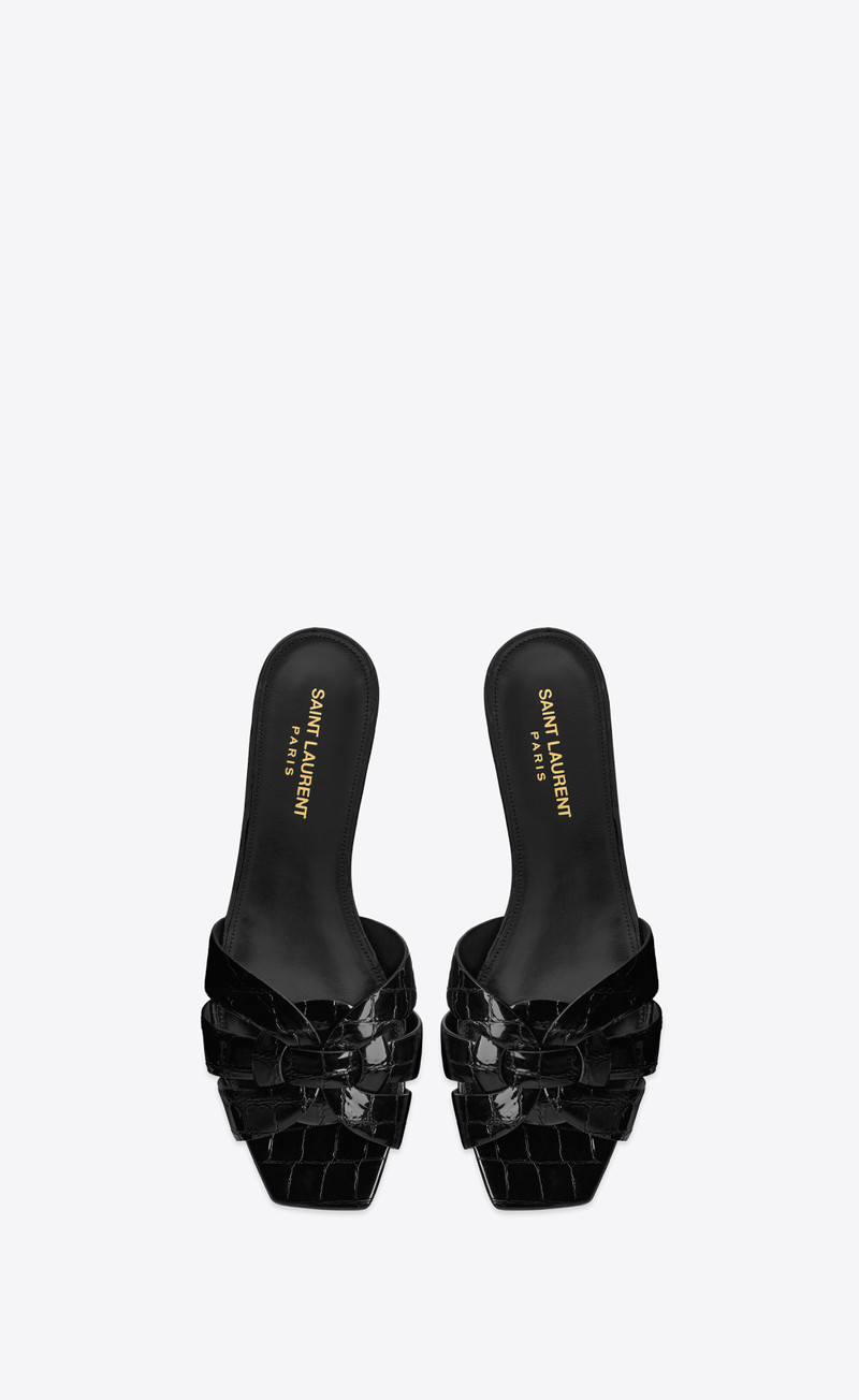 SAINT LAURENT tribute mules in crocodile embossed leather outlook