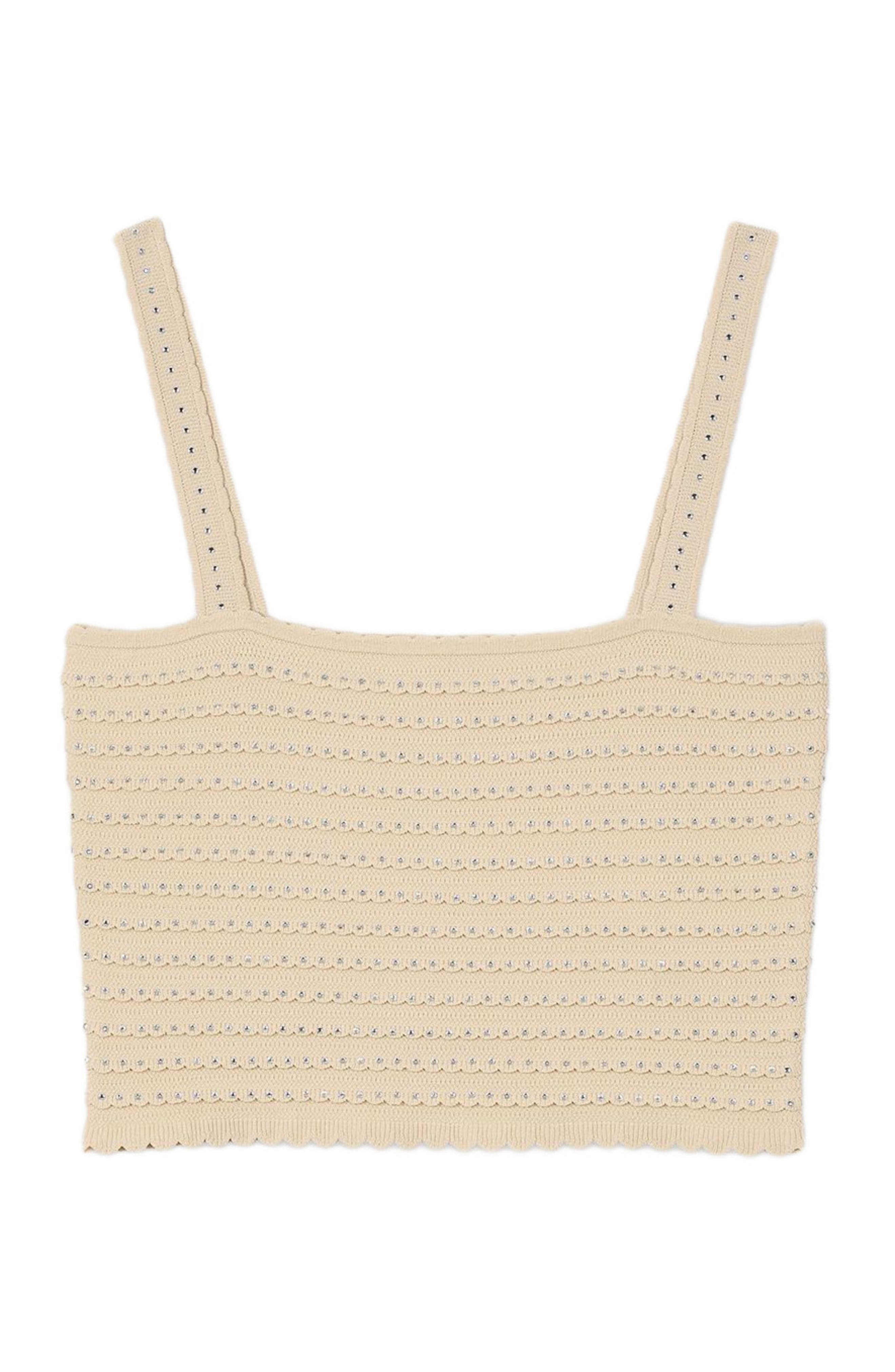 SANDRO Rhinestone knit crop top in Beige at Nordstrom - 2