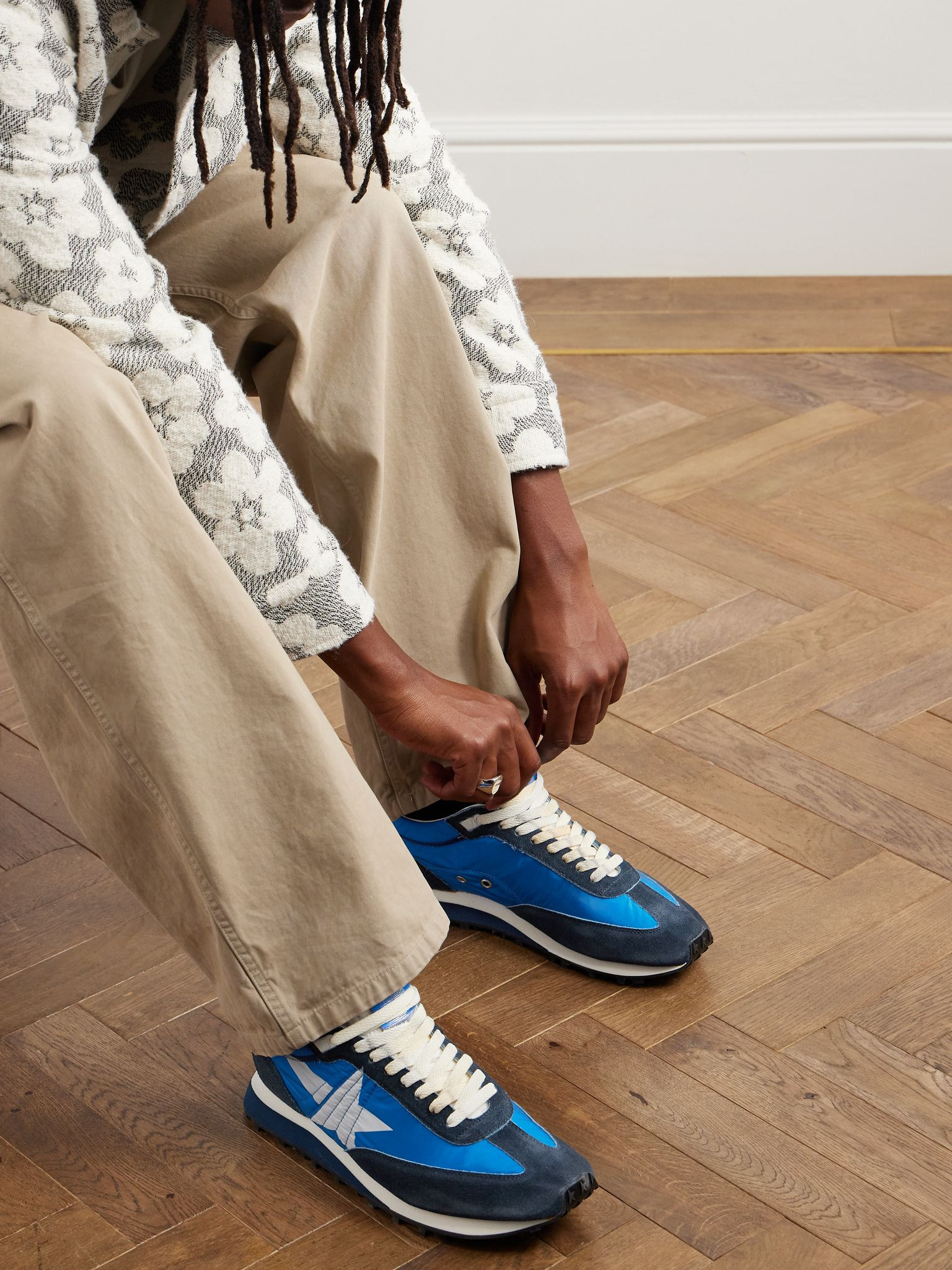 Marathon Leather and Suede-Trimmed Nylon Sneakers Blue - 2