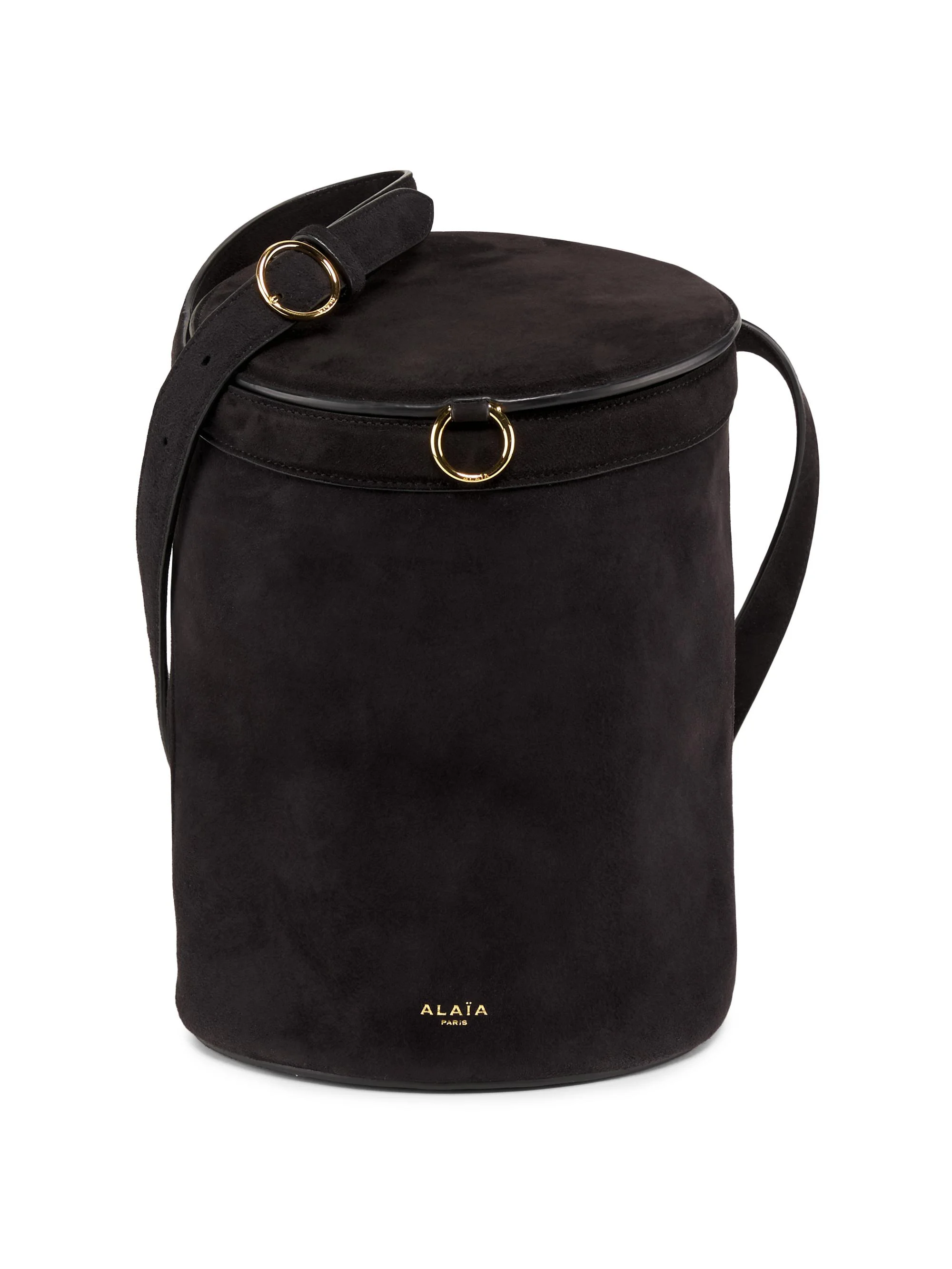 Women's Structured Suede Cylinder Shoulder Bag - Noir - 1