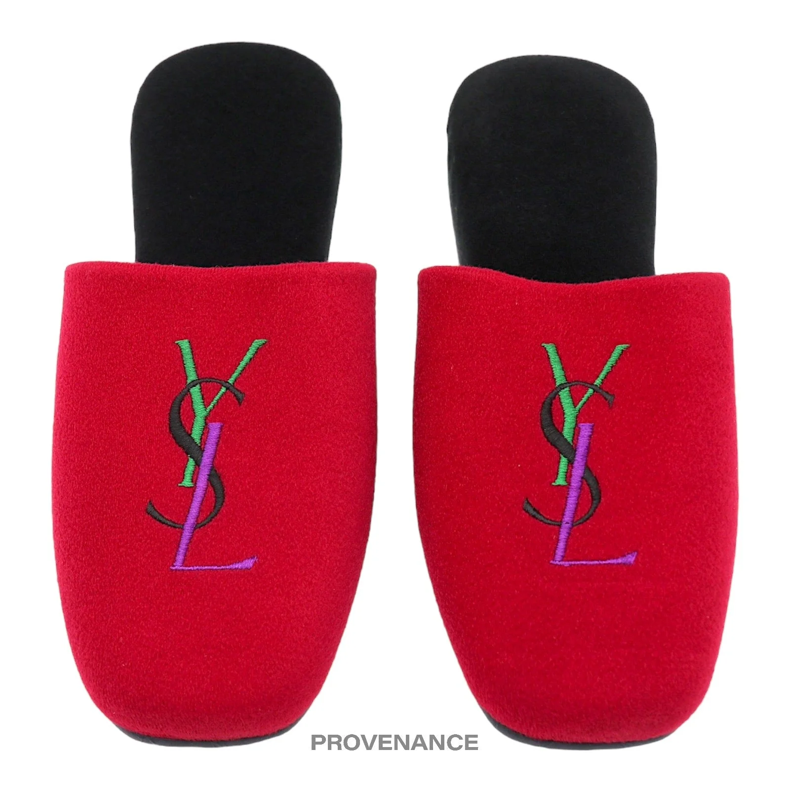 Yves Saint Laurent YSL Logo Slipper - Red Velour - 1