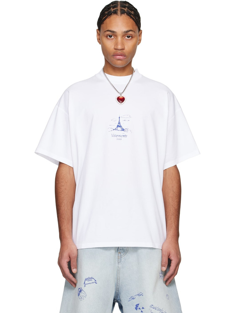 White Scribbled 'Paris' Regular T-shirt 1