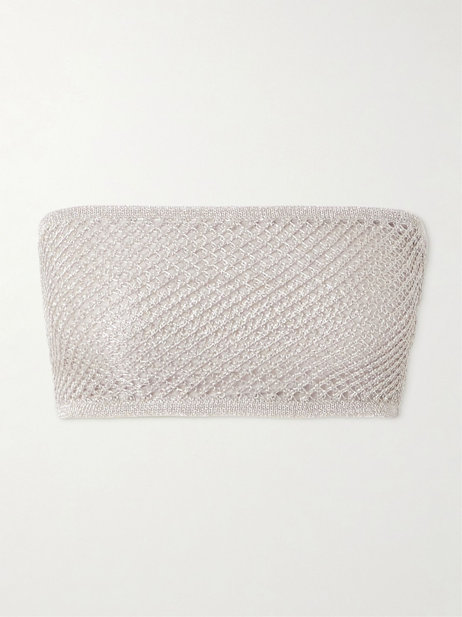 Cropped metallic open-knit bandeau top Silver - 1