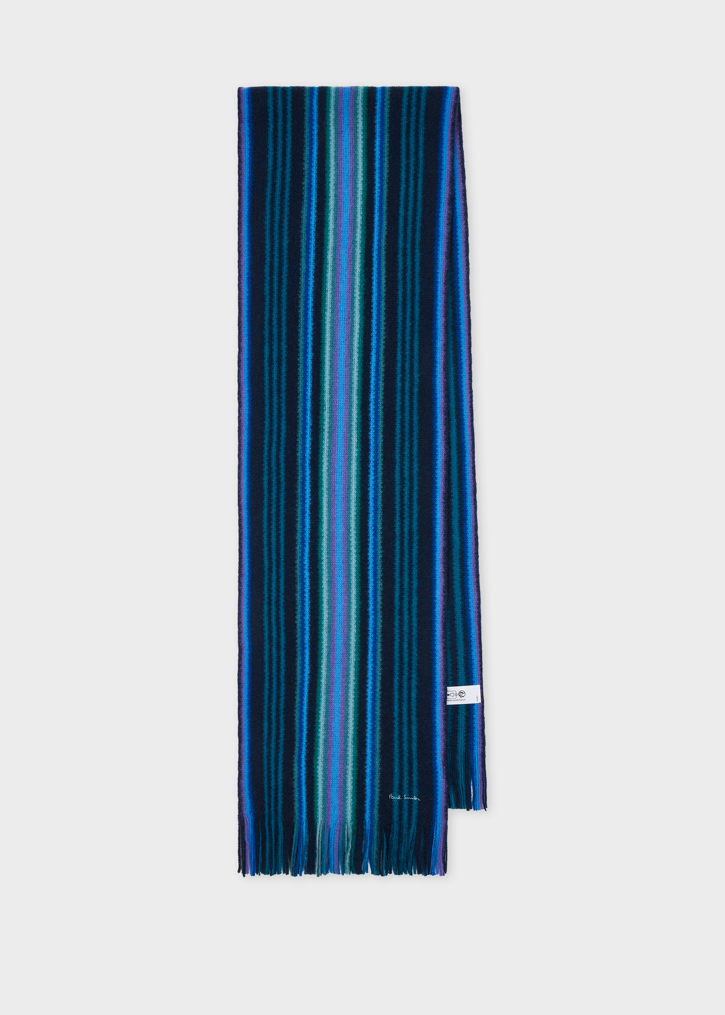 Blue Merino Wool Multistripe Scarf - 1