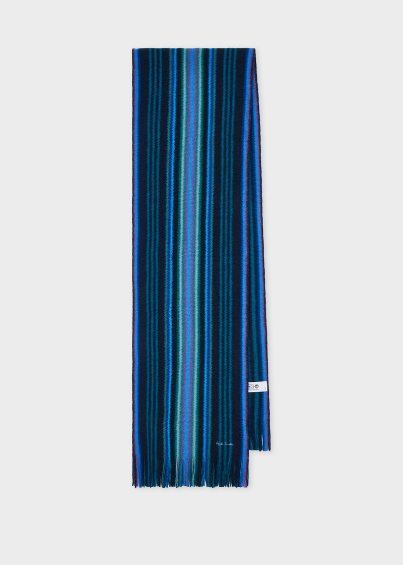 Blue Merino Wool Multistripe Scarf 1