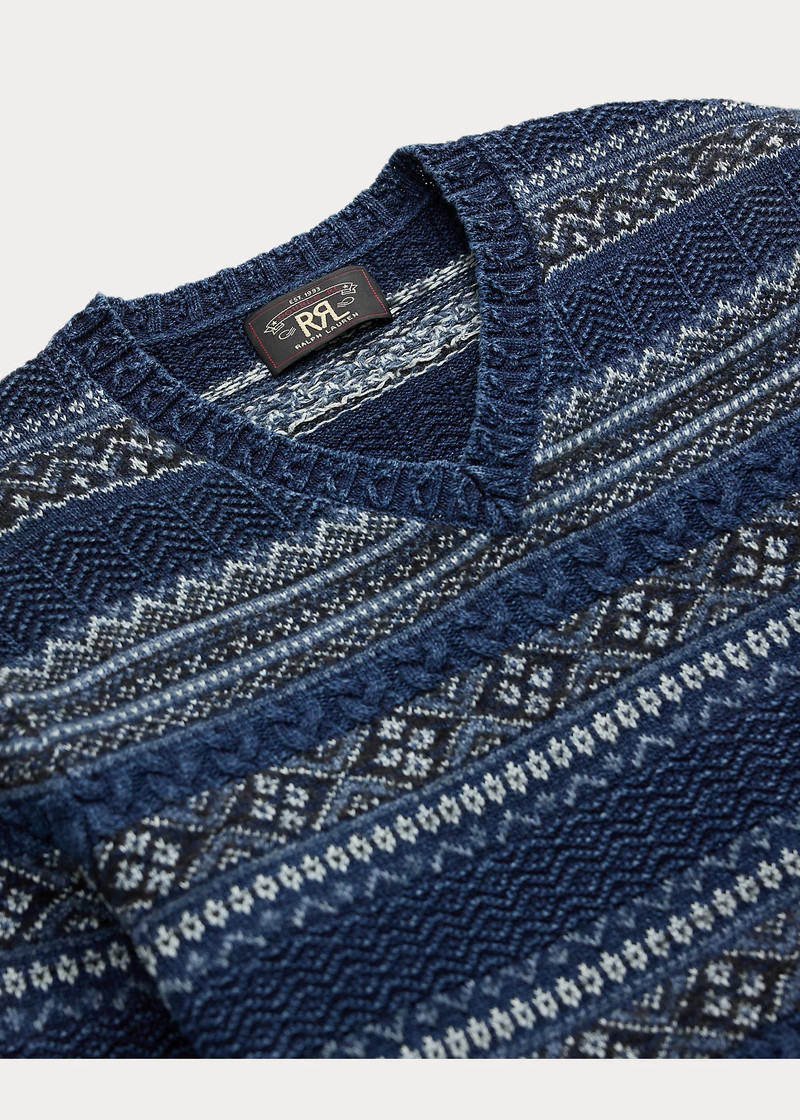 Indigo Fair Isle Cotton-Linen Sweater 3