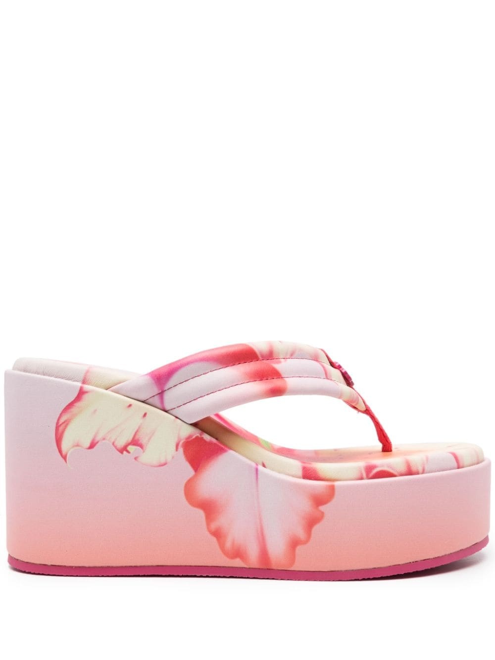 90mm floral-print leather wedge sandals - 1