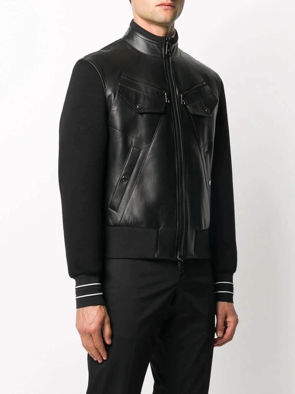 panelled leather jacket - 3