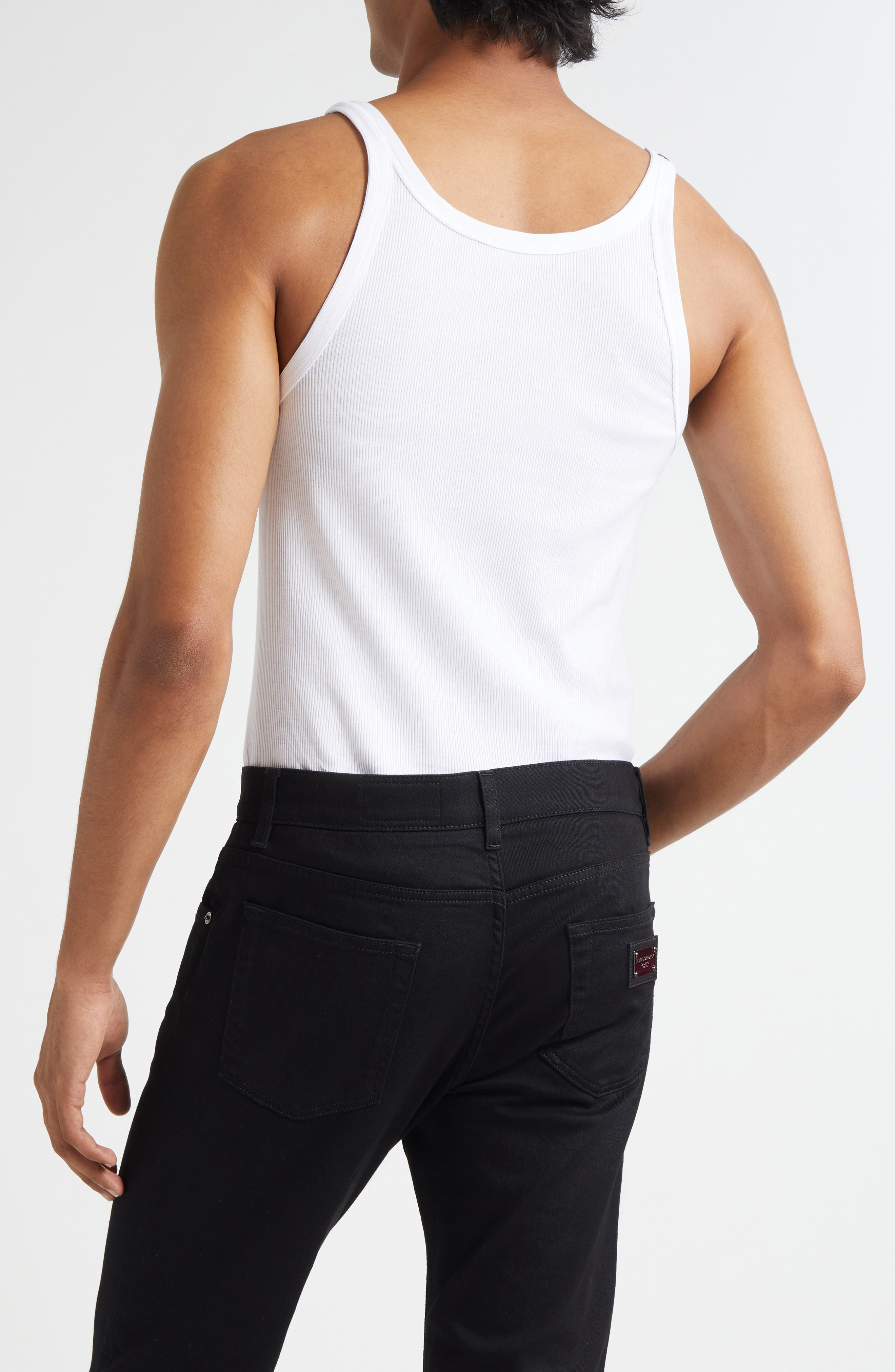 Dolce&Gabbana Embroidered Logo Rib Tank in W0800 Bianco Ottico at Nordstrom - 2