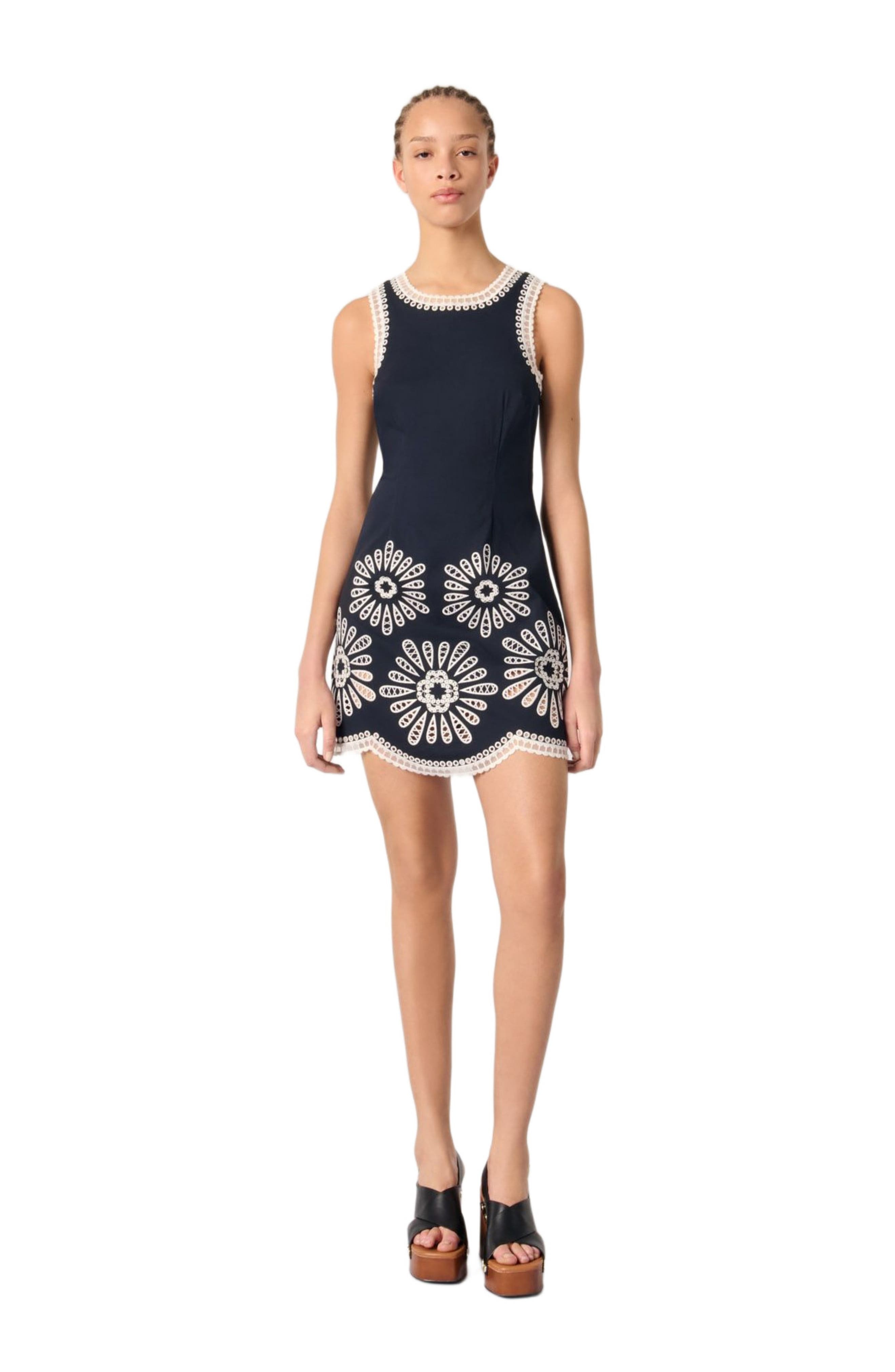 maje Short dress with crochet details in Navy at Nordstrom - 1