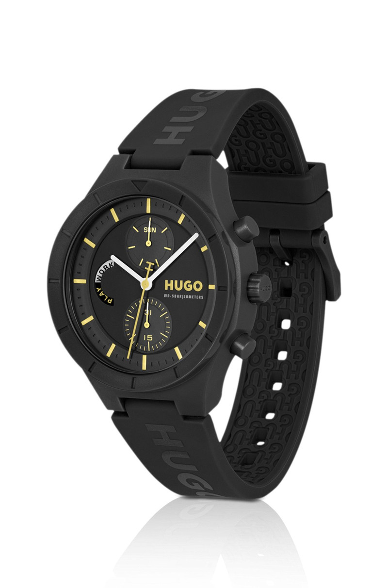 HUGO BLACK WATCH WITH SILICONE LOGO STRAP outlook