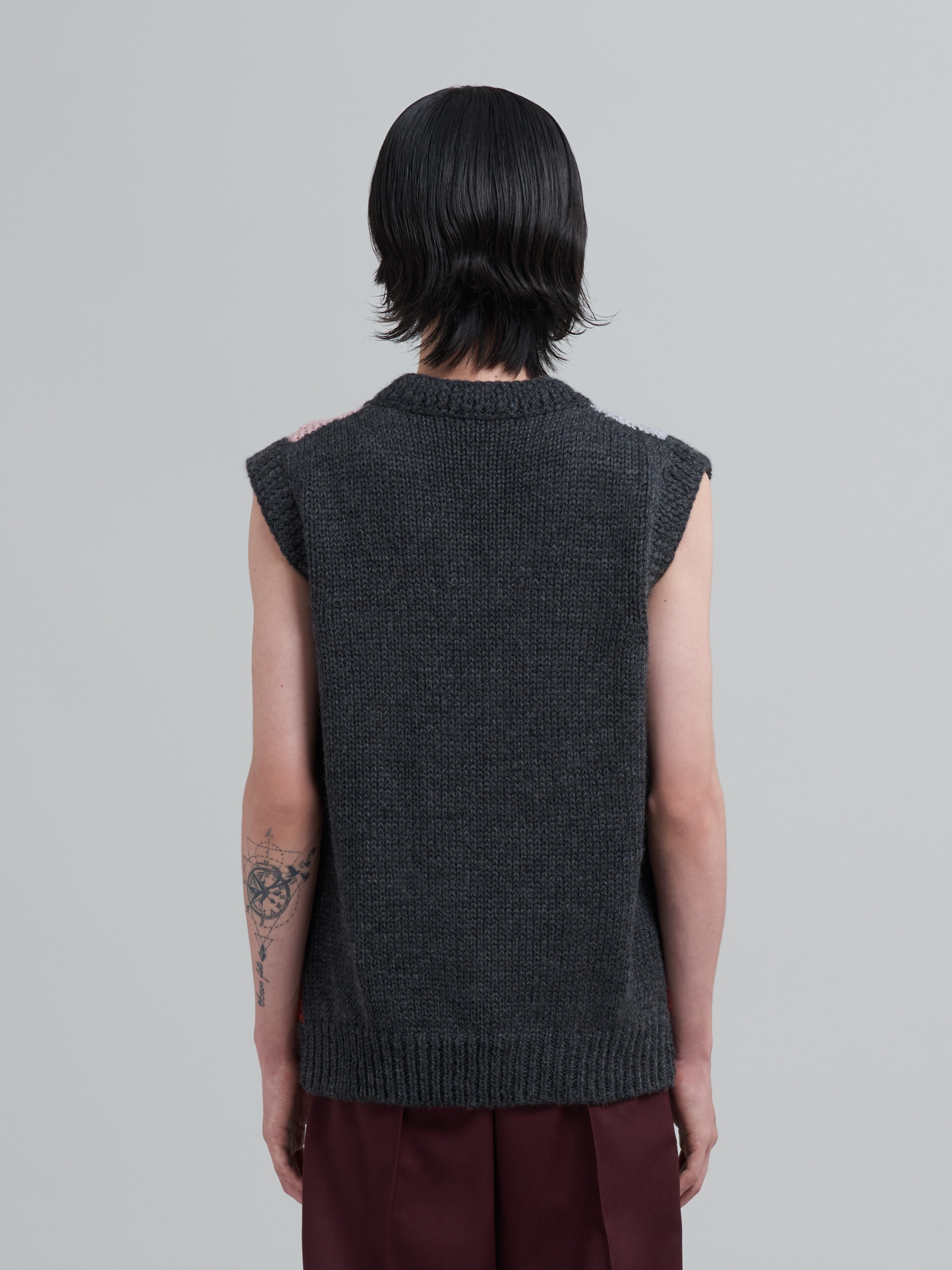 HANDMADE CROCHET WOOL AND COTTON V-NECK VEST - 3