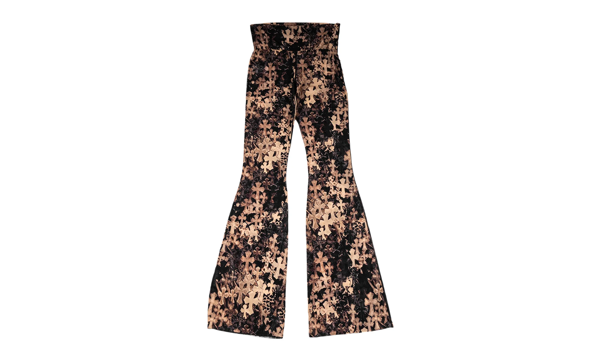 All Over Cross Print Flared Pants "Brown" CHRM1500 - 1
