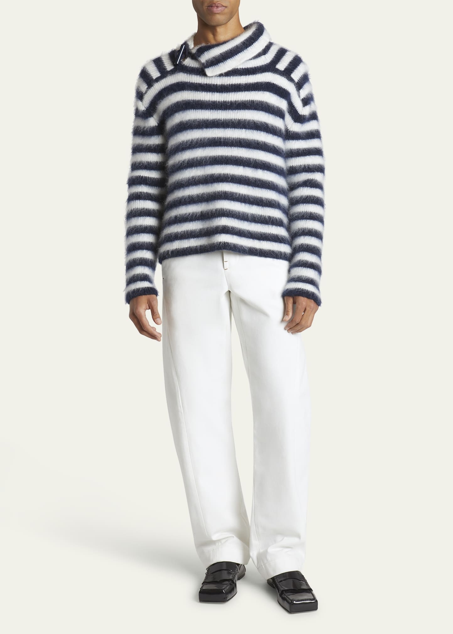 JACQUEMUS Men's Fuzzy Sailor Stripe Toggle Sweater