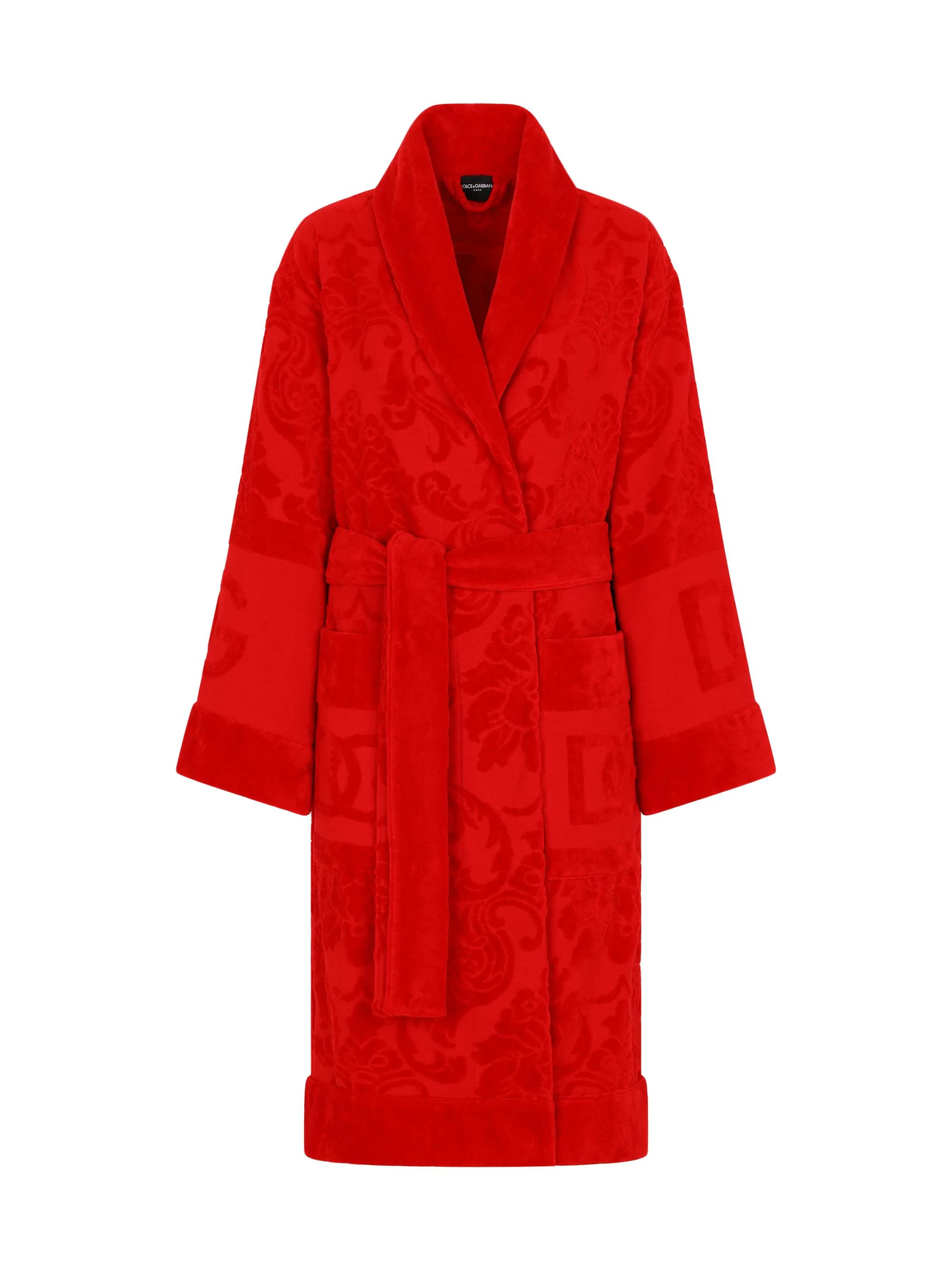 Men's Jacquard Logo Bath Robe - Red - 1