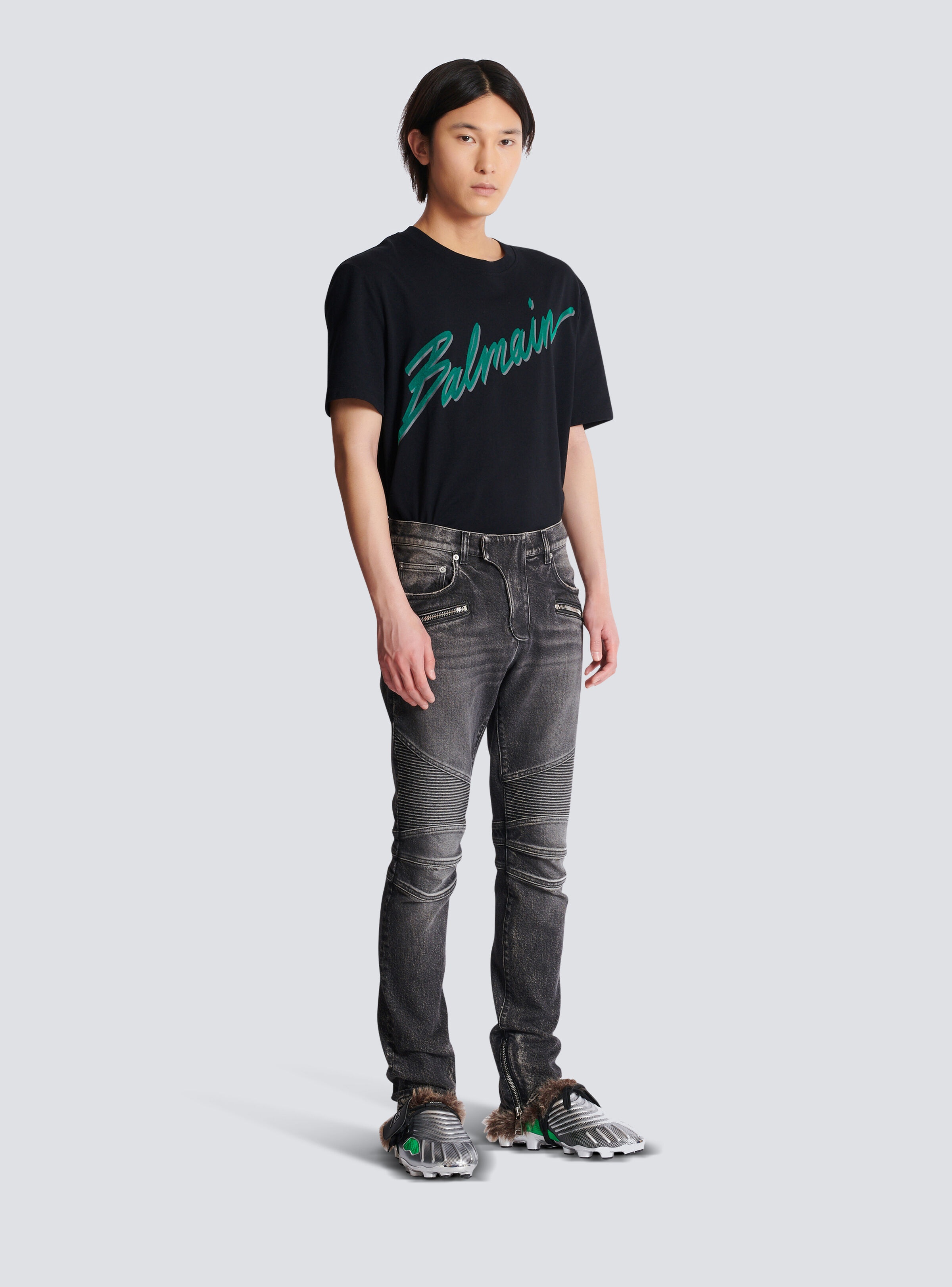 Slim-fit biker trousers in denim - 3