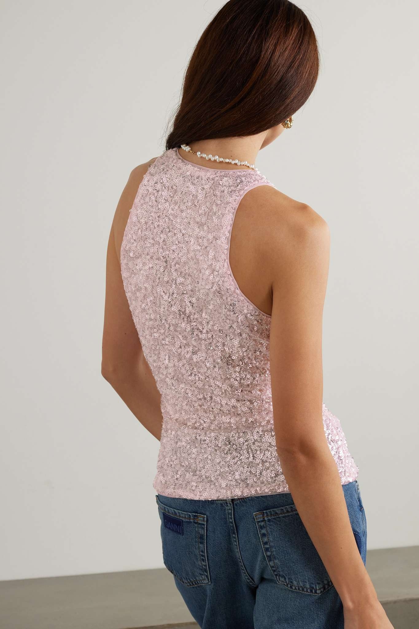 Bow-embellished sequined recycled-tulle top - 3
