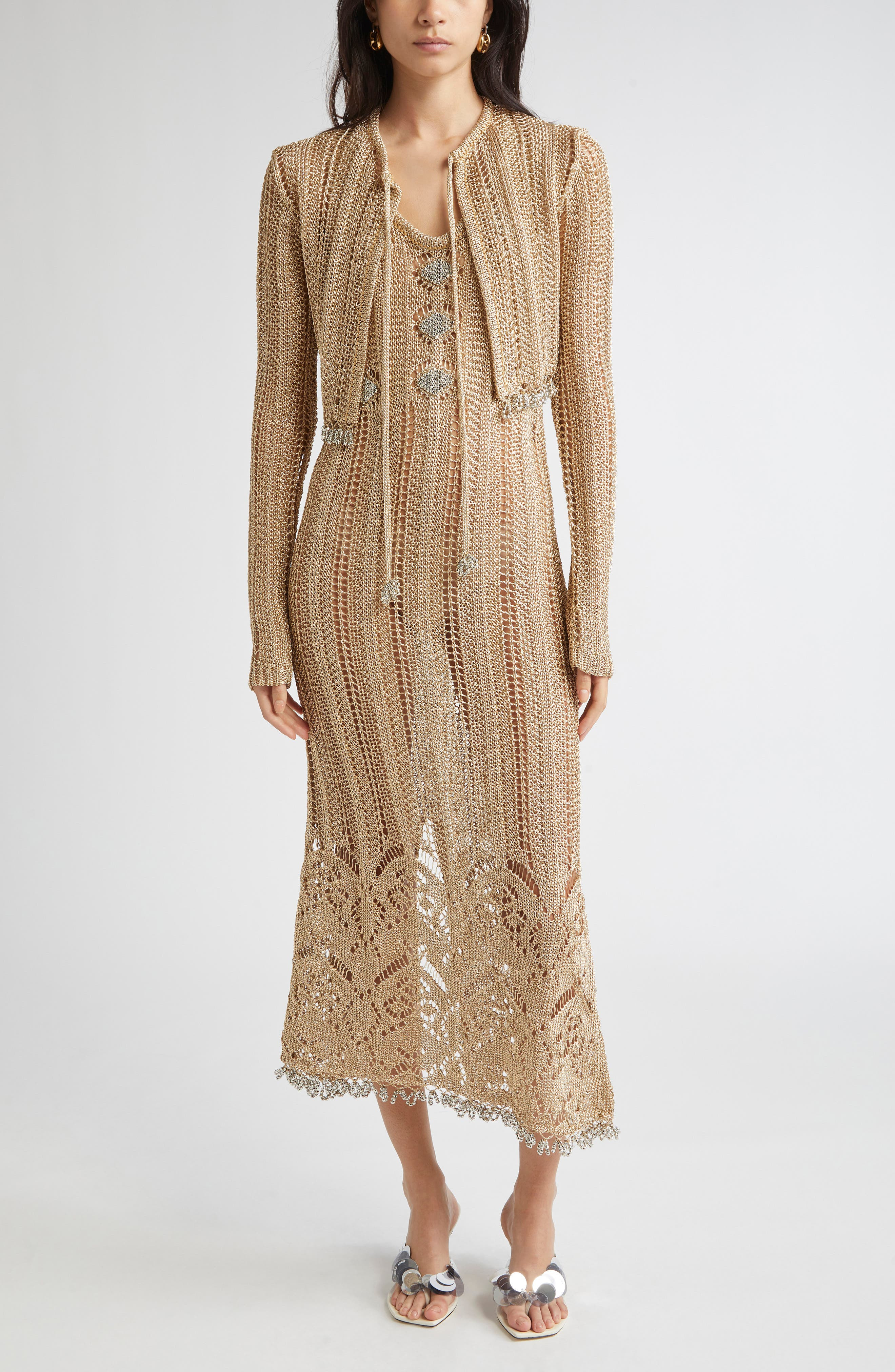 Rabanne Openwork Tank Sweater Dress in Light Gold at Nordstrom - 7