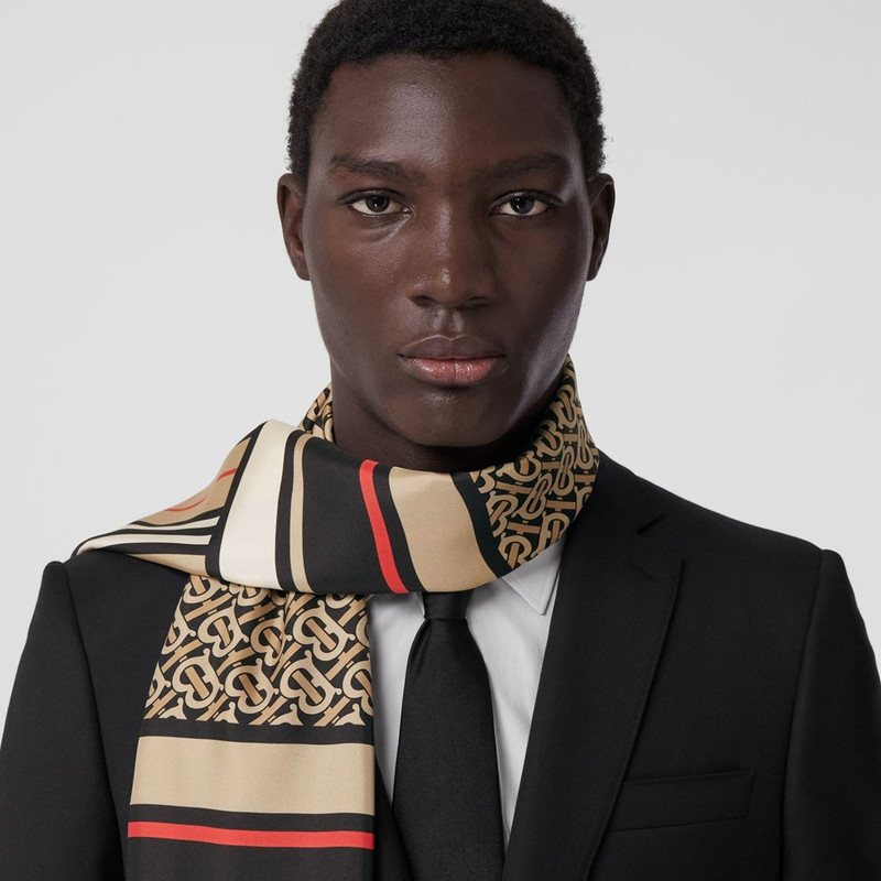 Monogram, Icon Stripe and Check Print Silk Scarf 4