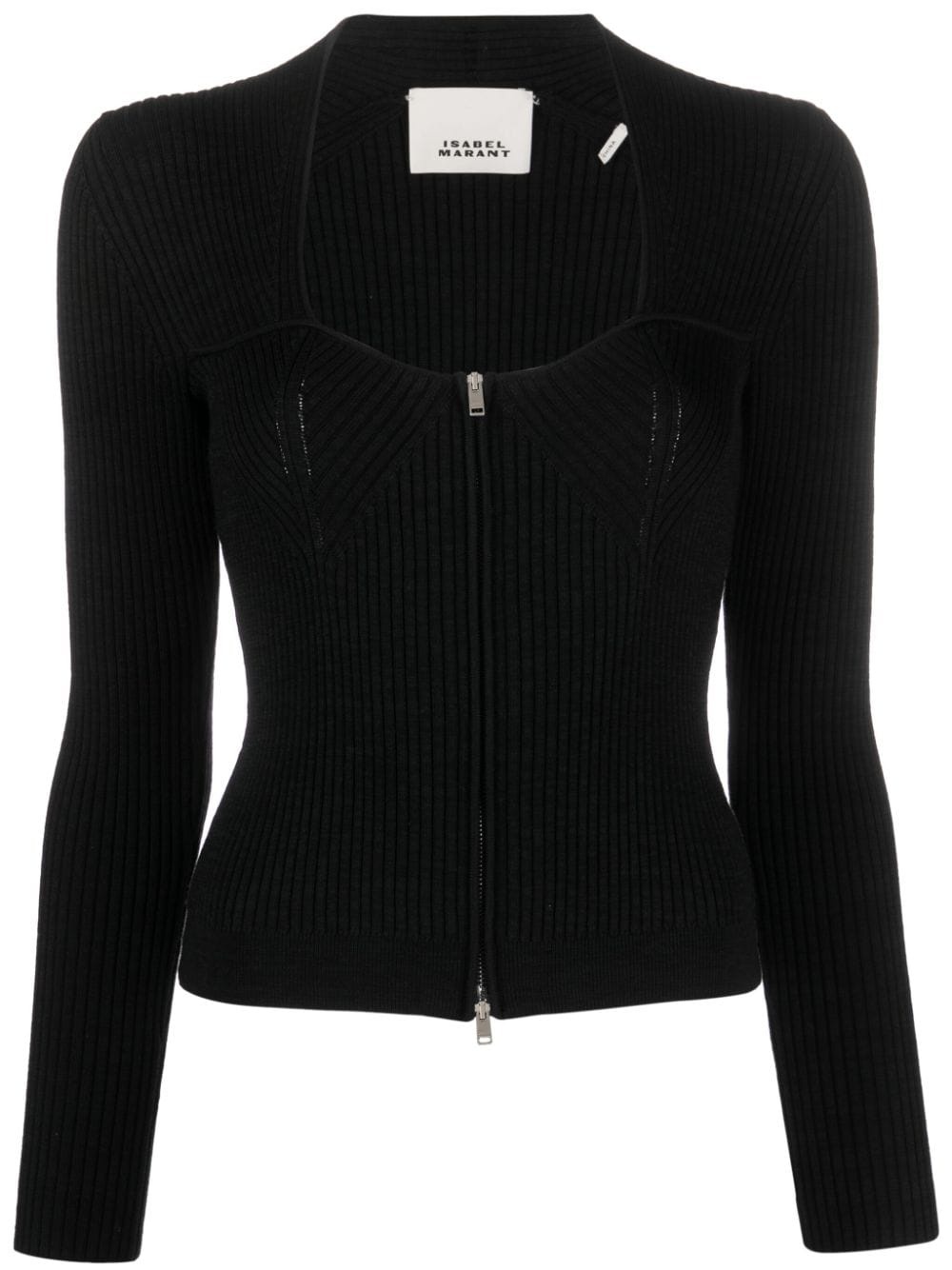 ribbed-knit scoop-neck cardigan - 1