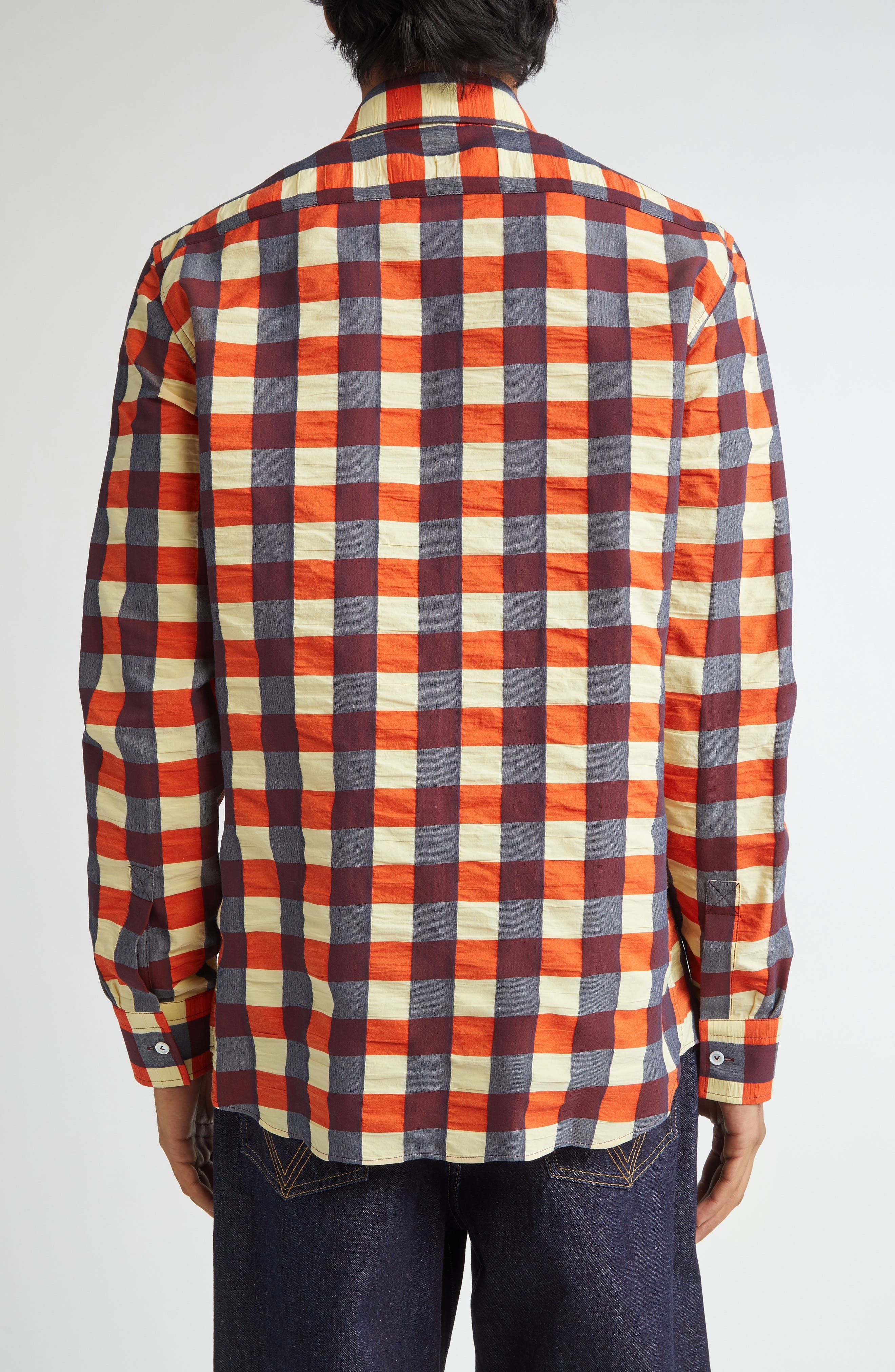 Bottega Veneta Macro Gingham Cotton Button-Up Shirt in Banana/Tulip/Wave at Nordstrom - 2