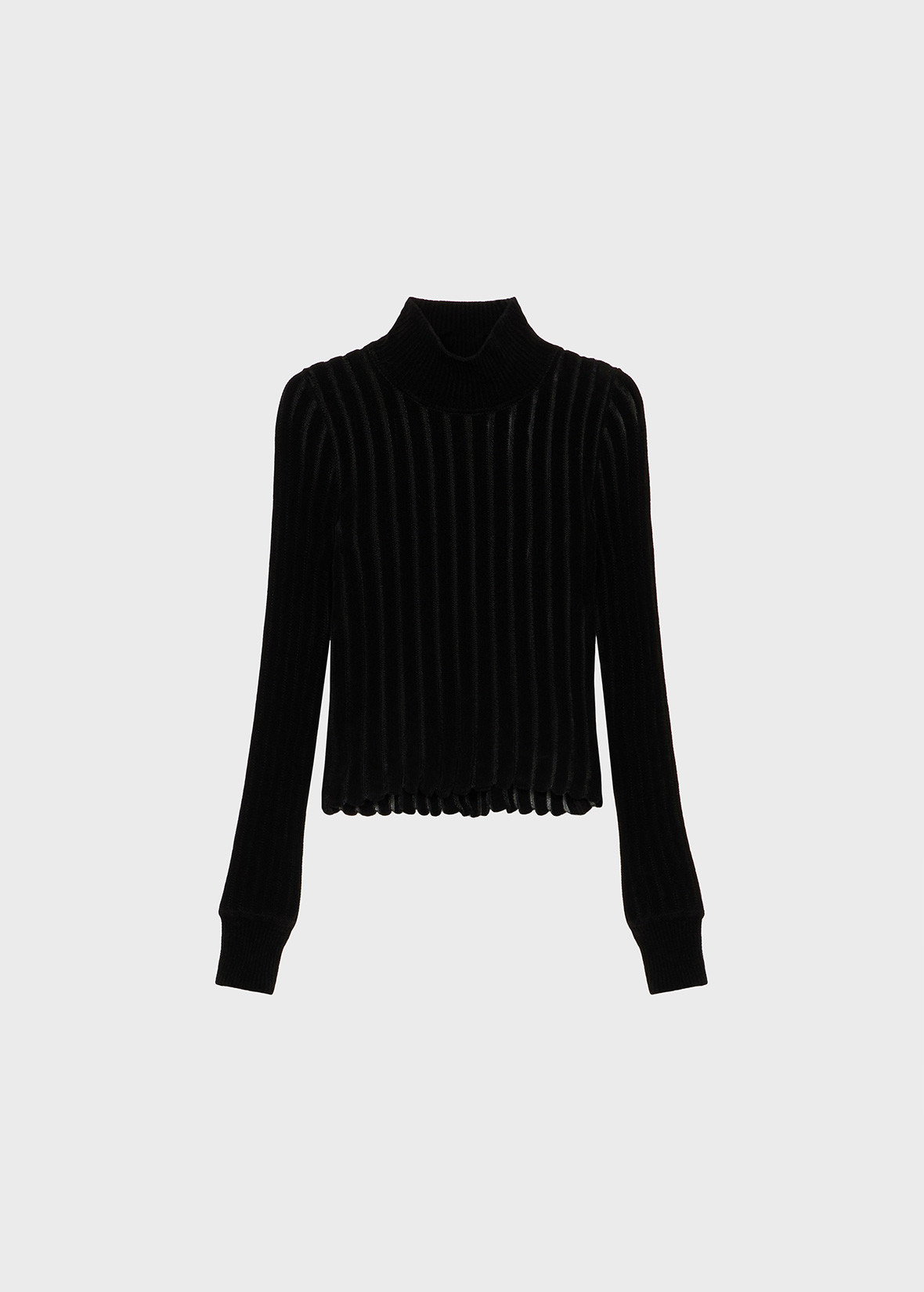 RIBBED SEE-THROUGH KNIT TURTLENECK - 1