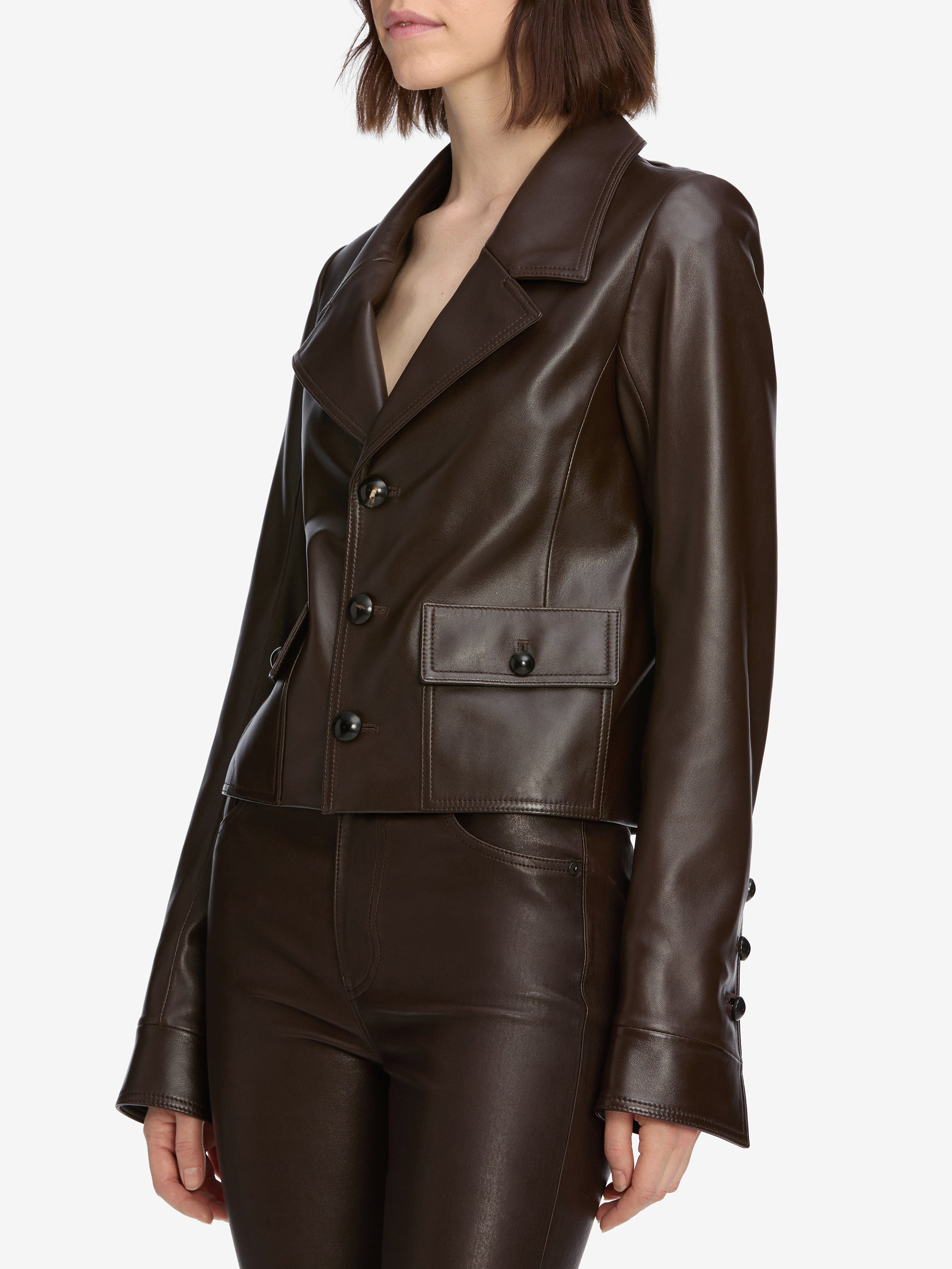 The Leather Cuffed Jacket in Dark Brown - 5