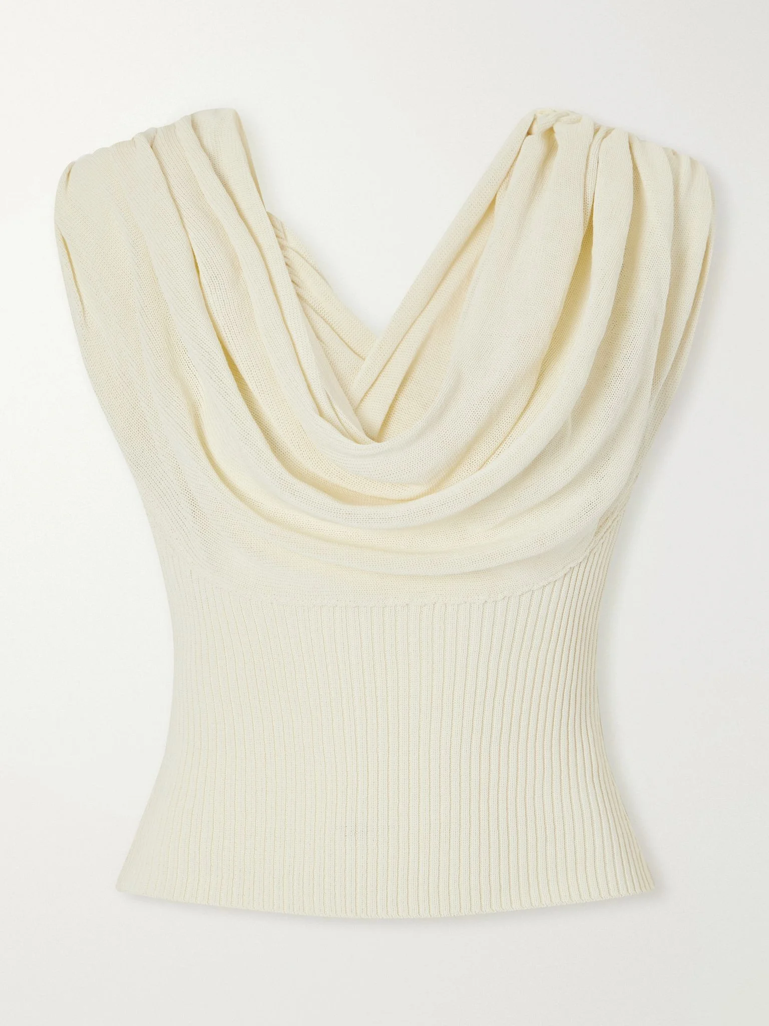 Meeka cowl-neck cotton-blend ribbed top Cream - 1