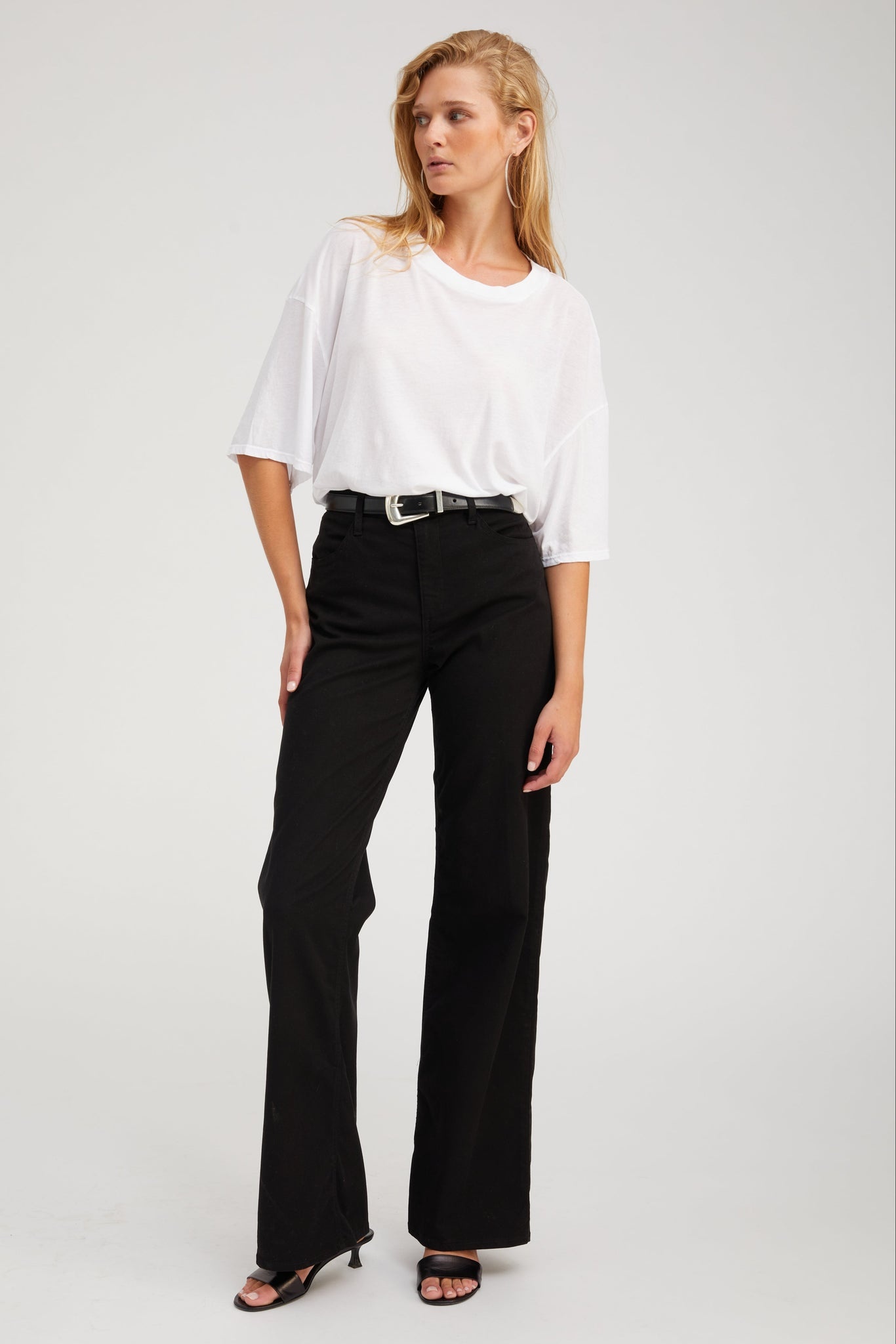 BLACK MID-RISE WIDE LEG TWILL PANT - 2