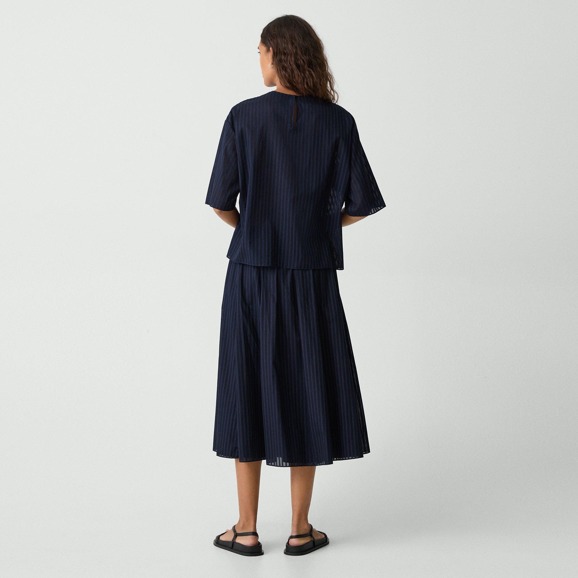 Pleated A-Line Skirt in Linear Cotton - 4