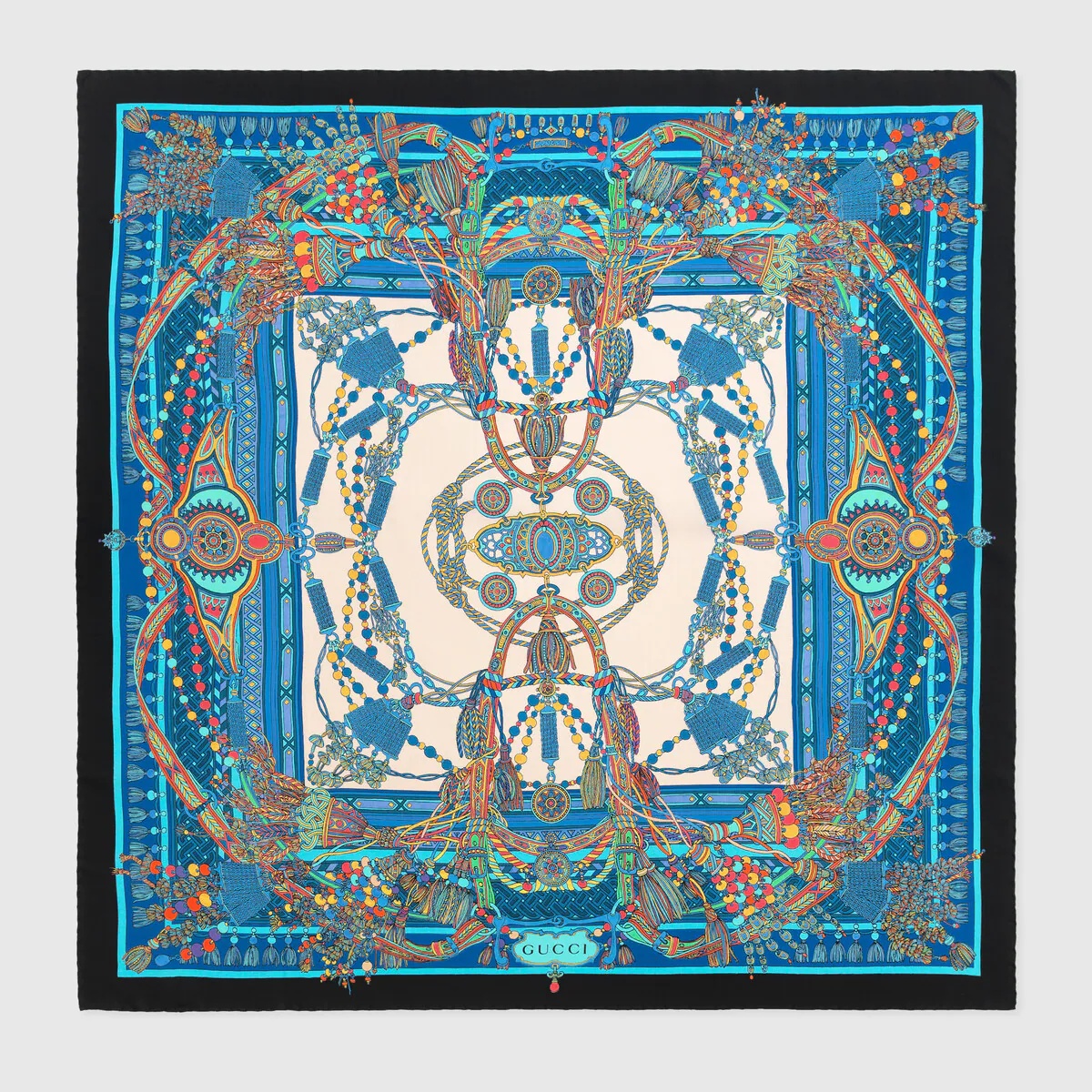 Tassel and chain print silk scarf - 1