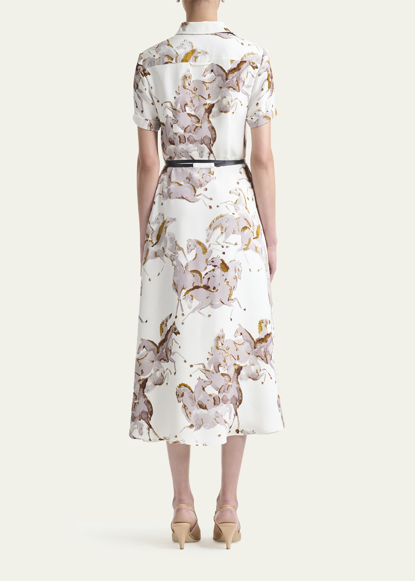 Kiera Horse-Print Silk Short-Sleeve Midi Shirtdress - 3