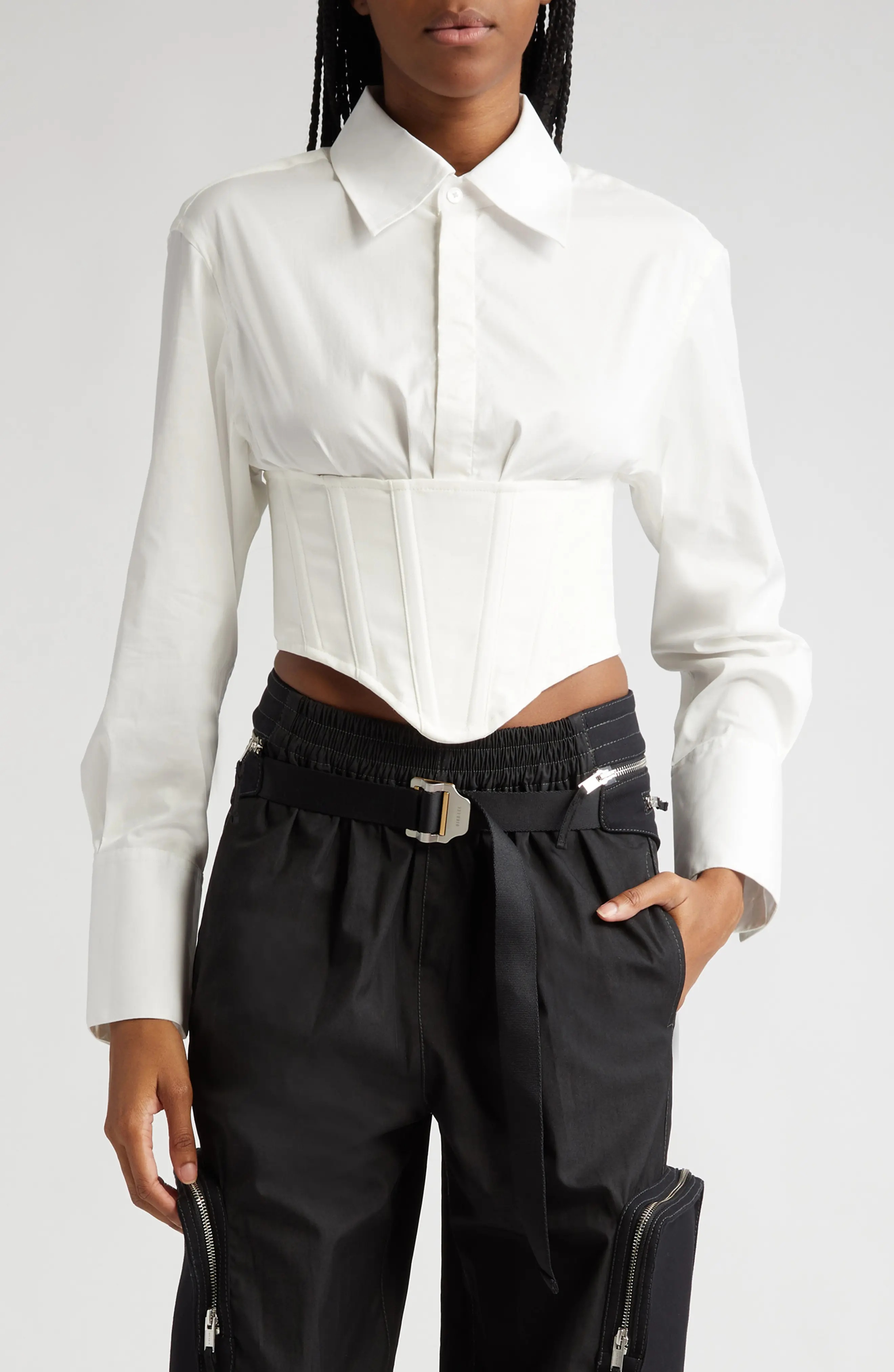 Dion Lee Mixed Media Crop Corset Shirt | nordstrom | REVERSIBLE