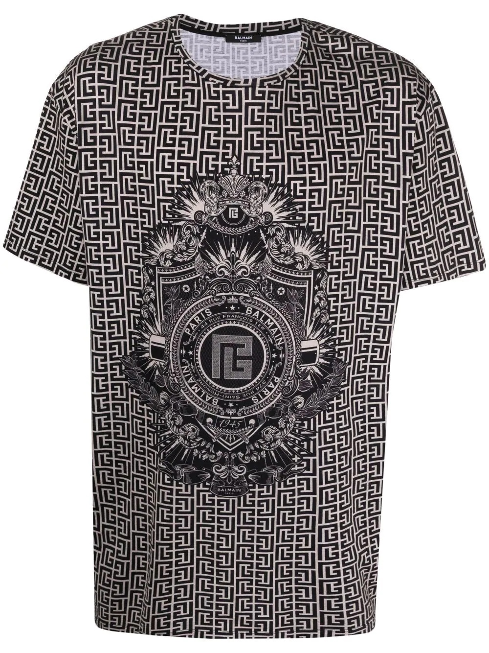 monogram-print crest T-shirt - 1