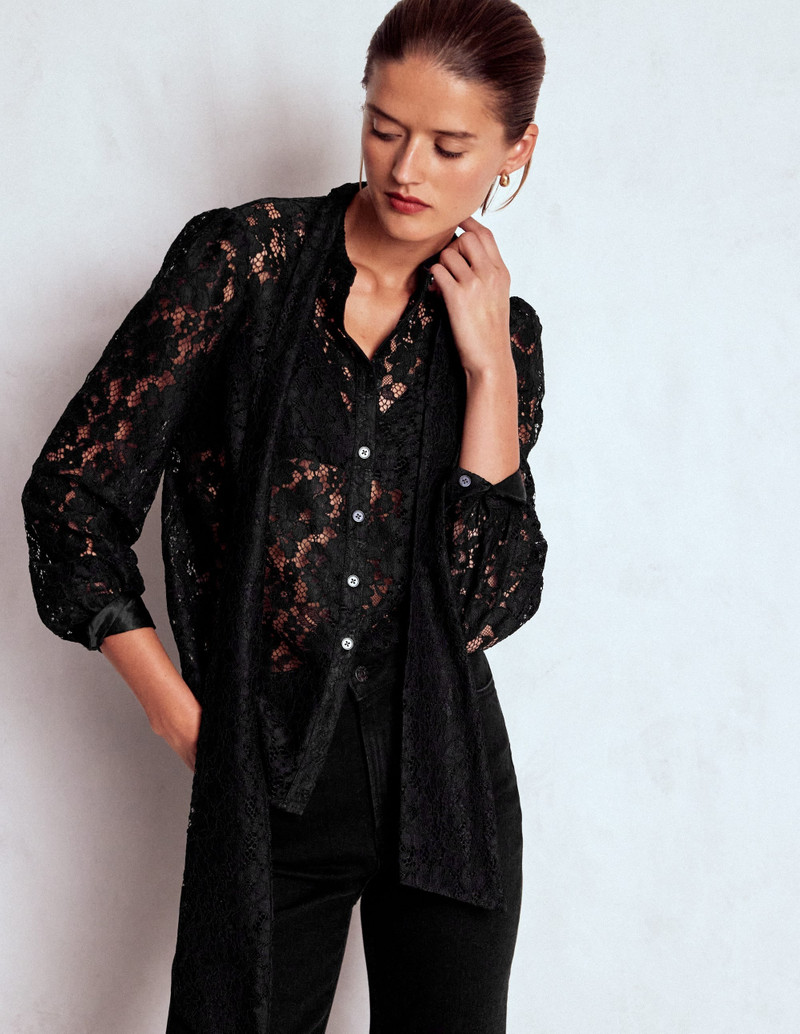 Lace Tie Neck Top-Black 6