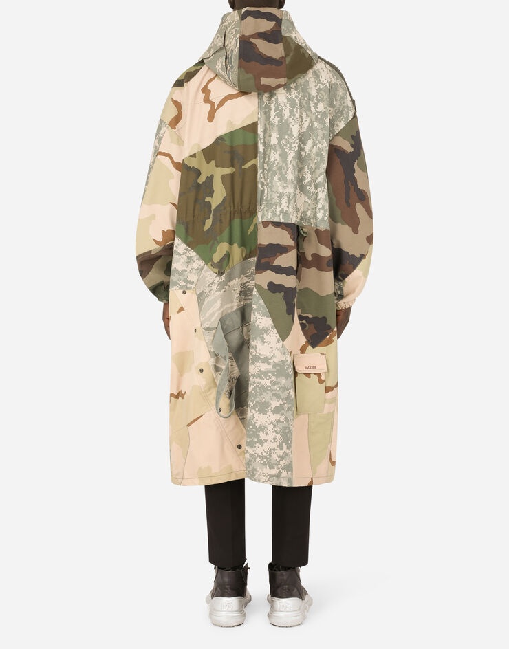 Nylon and cotton patchwork trench coat - 3