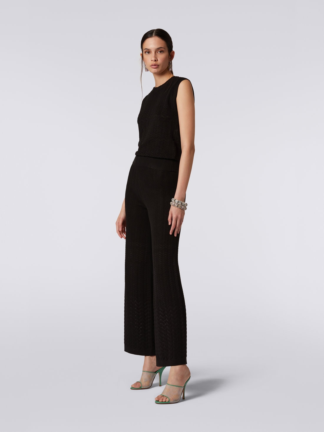 Sleeveless cotton and viscose top with tone-on-tone zigzag - 3