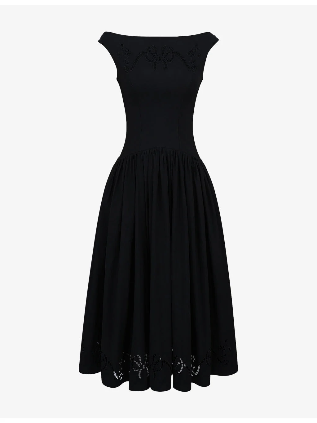 Lauren Boat-Neck Broderie Cotton-Blend Midi Dress - 1