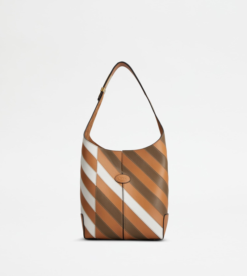 TOD'S DI BAG FOLIO SHOULDER BAG IN LEATHER SMALL - BROWN, WHITE 1