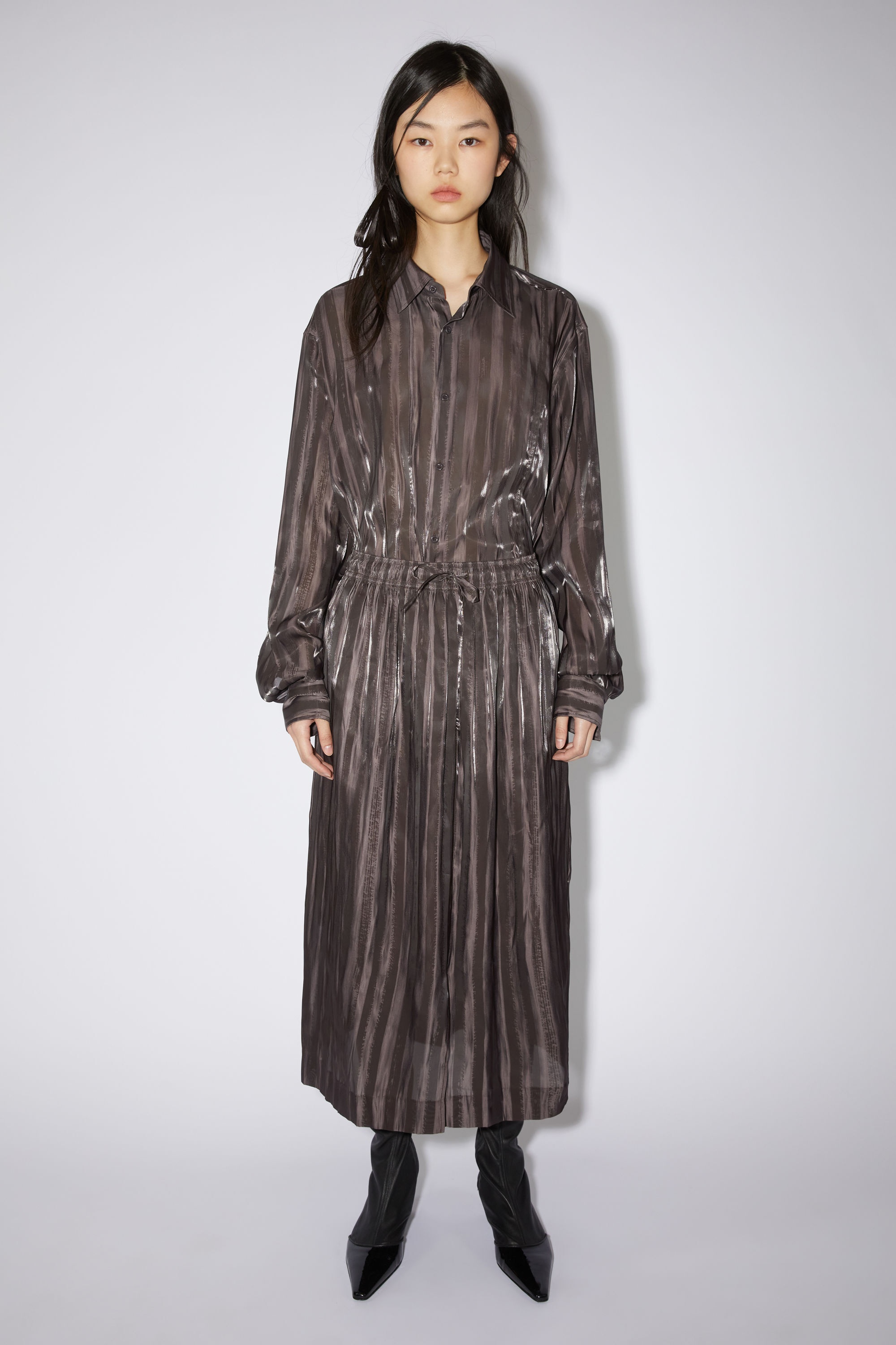 Satin stripe skirt - Chestnut brown - 3